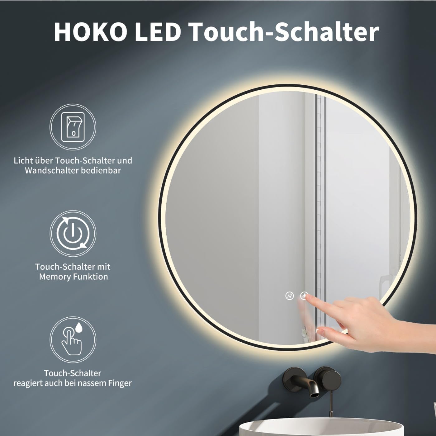 Detalle de HOKO Specchio da bagno rotondo 60 cm con LED modulabile e antiappannamento