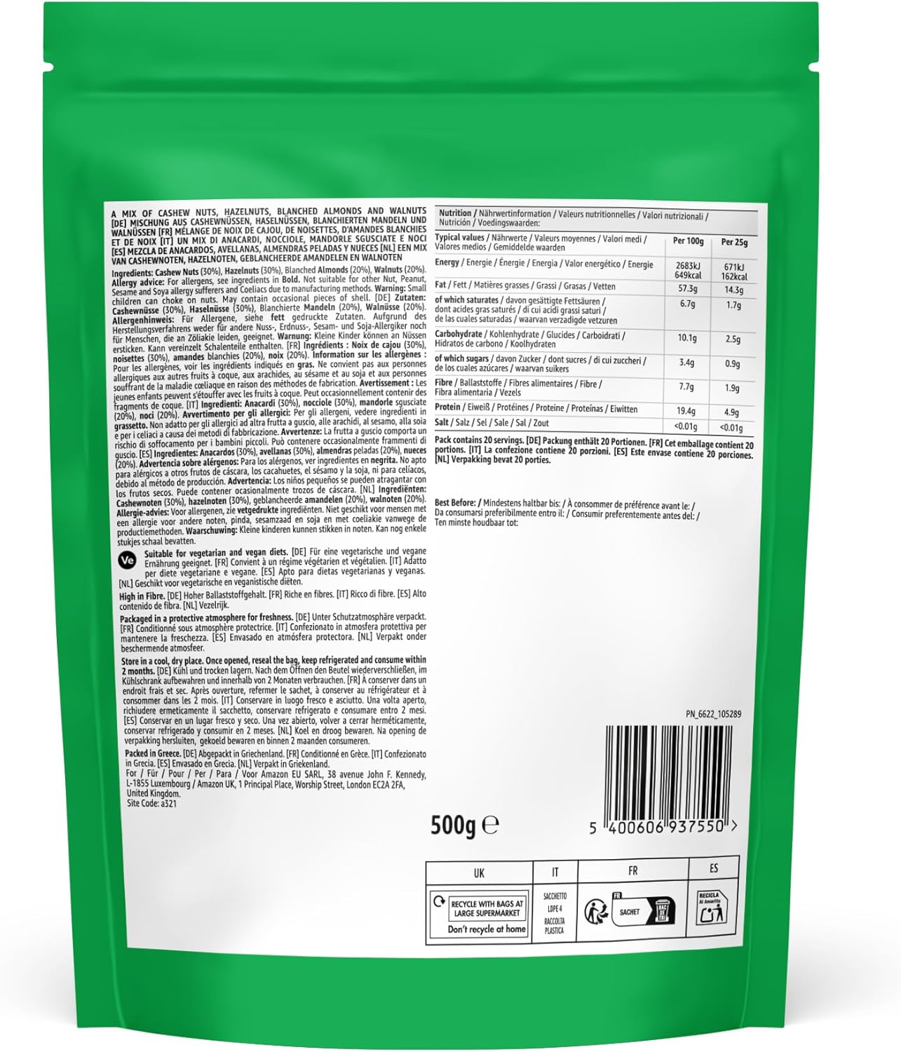 Thumbnail 1 de Mélange de fruits à coque by Amazon – 500 g, riche en fibres