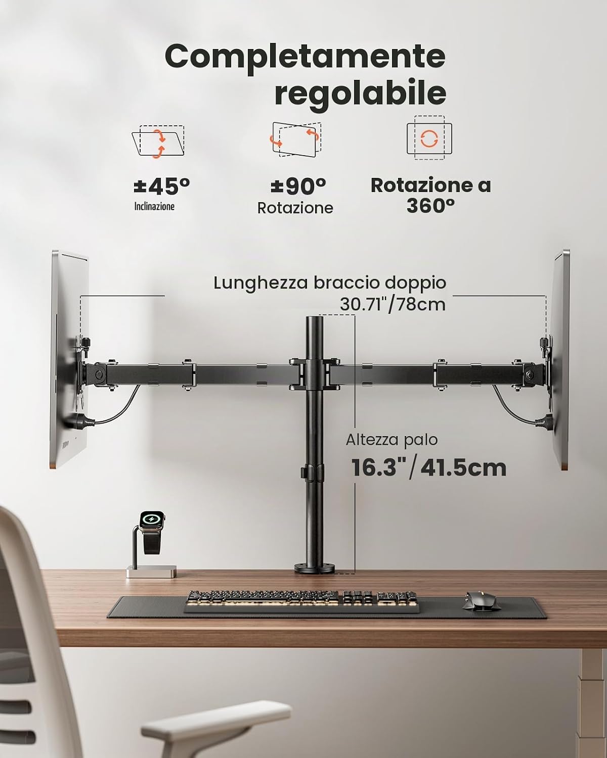 Detalle de ErGear supporto doppio monitor 32 pollici