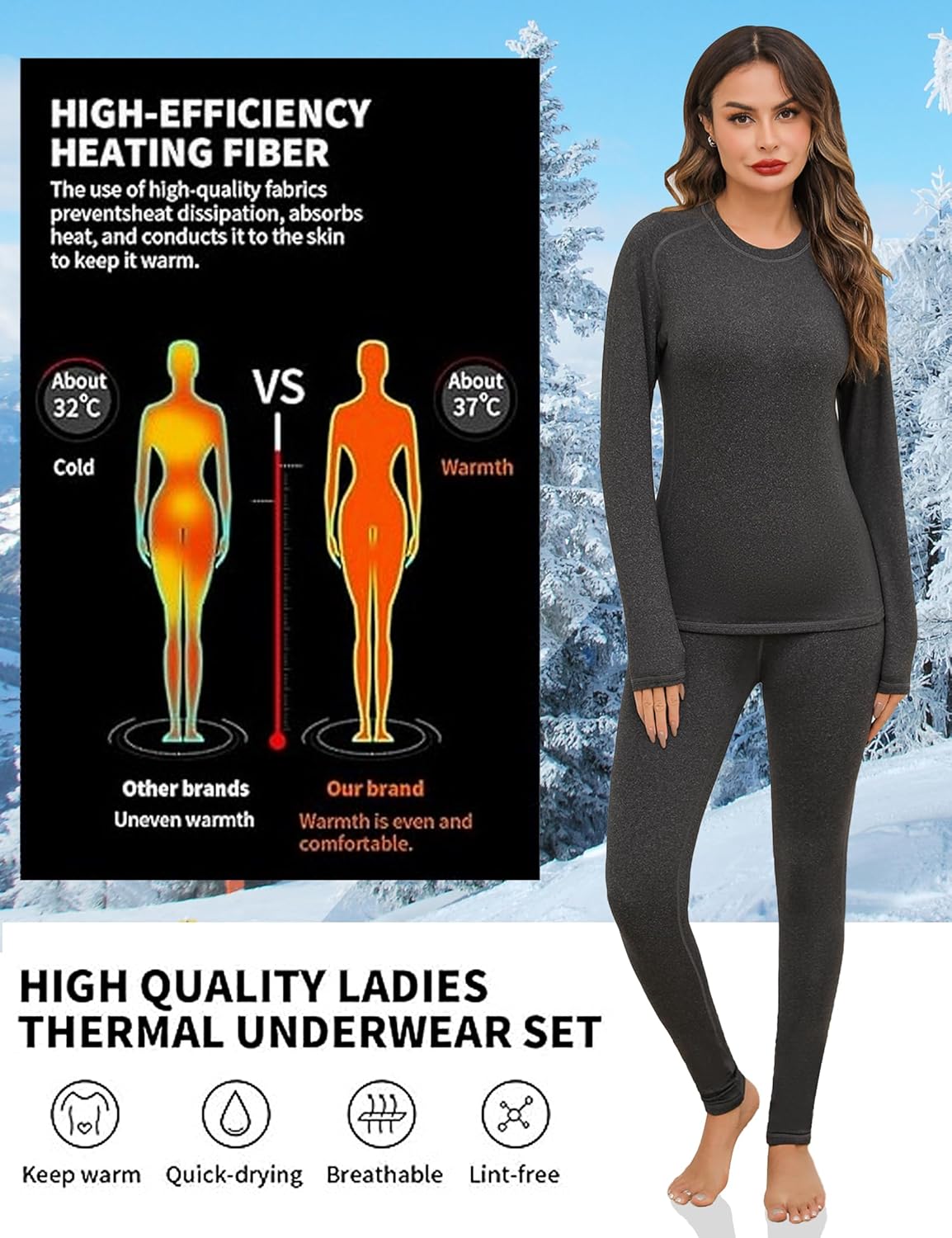 Detalle de Terecey Intimo Termico Donna (maglia manica lunga + leggings): completo invernale traspirante
