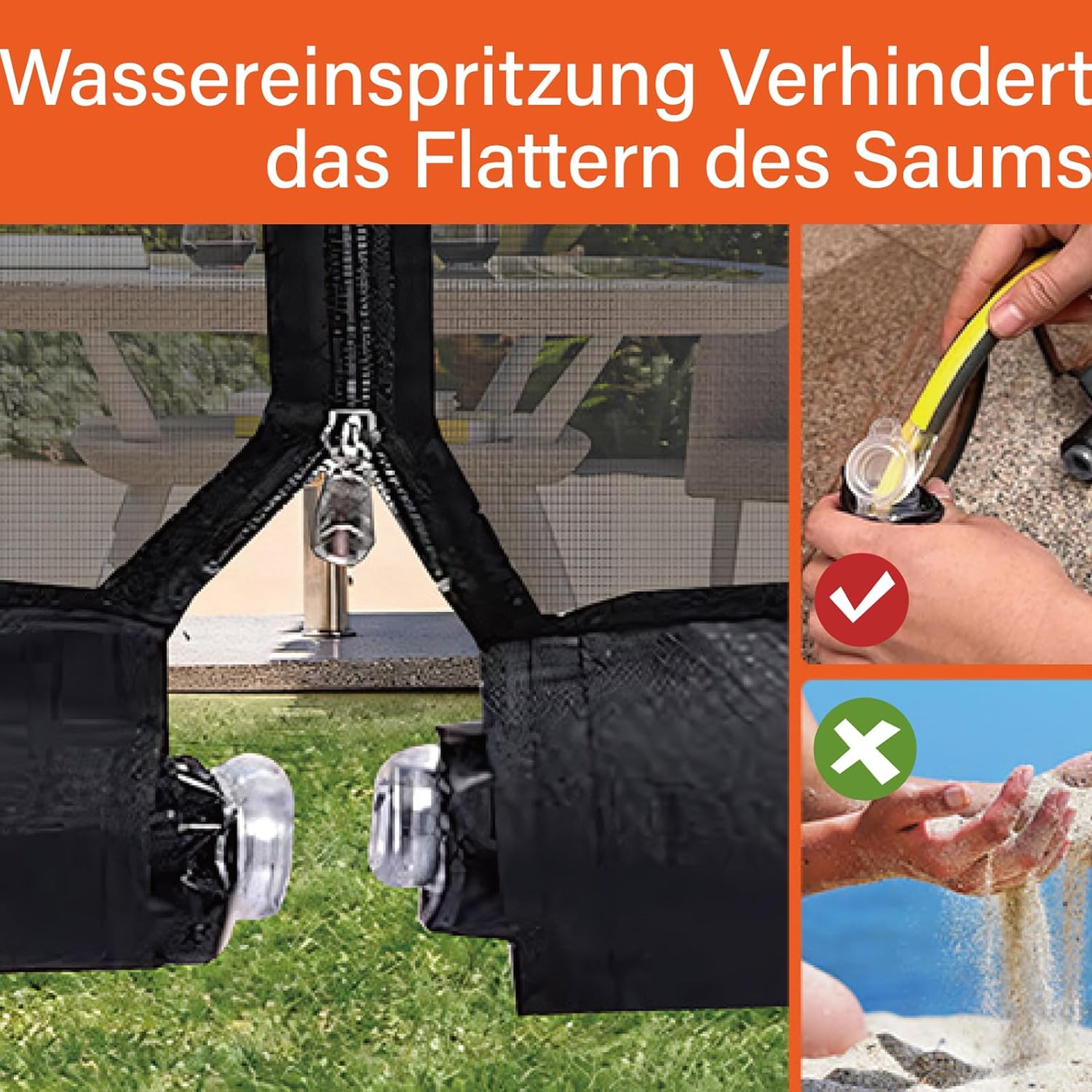 Detalle de Moustiquaire pour tonnelle 3x3m avec deux portes et base d'eau – filet anti-insectes noir