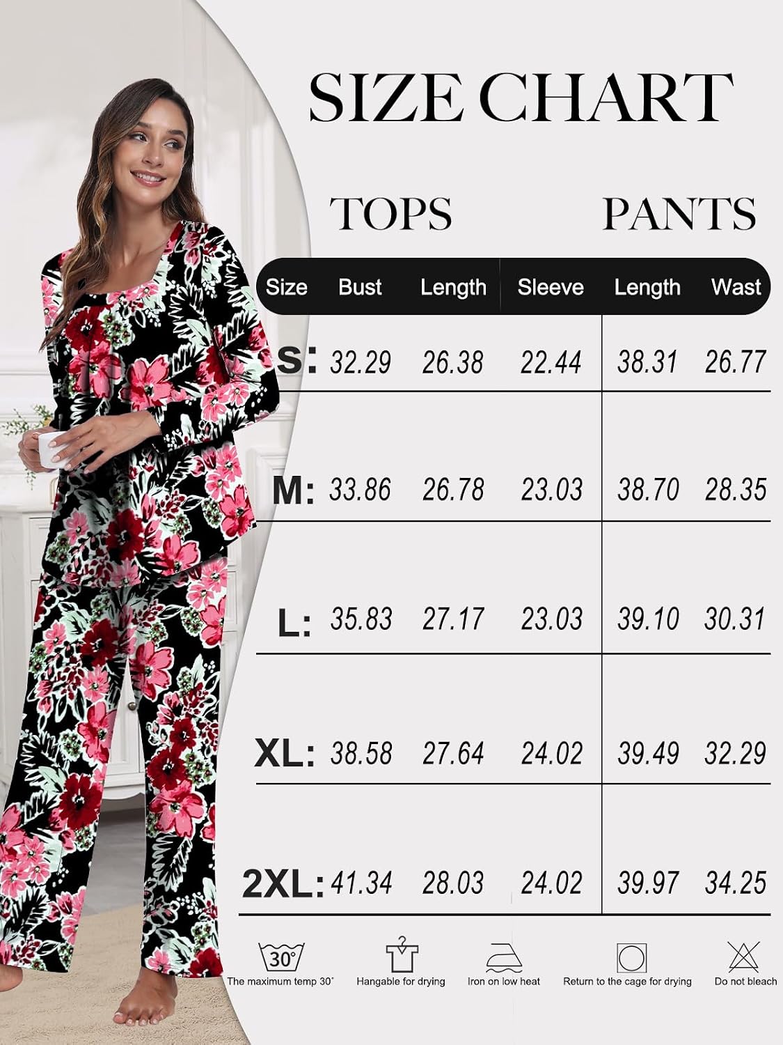 Detalle 1 de Tencede Women's Pajama Set with Square Neck, Long Sleeves and Pockets