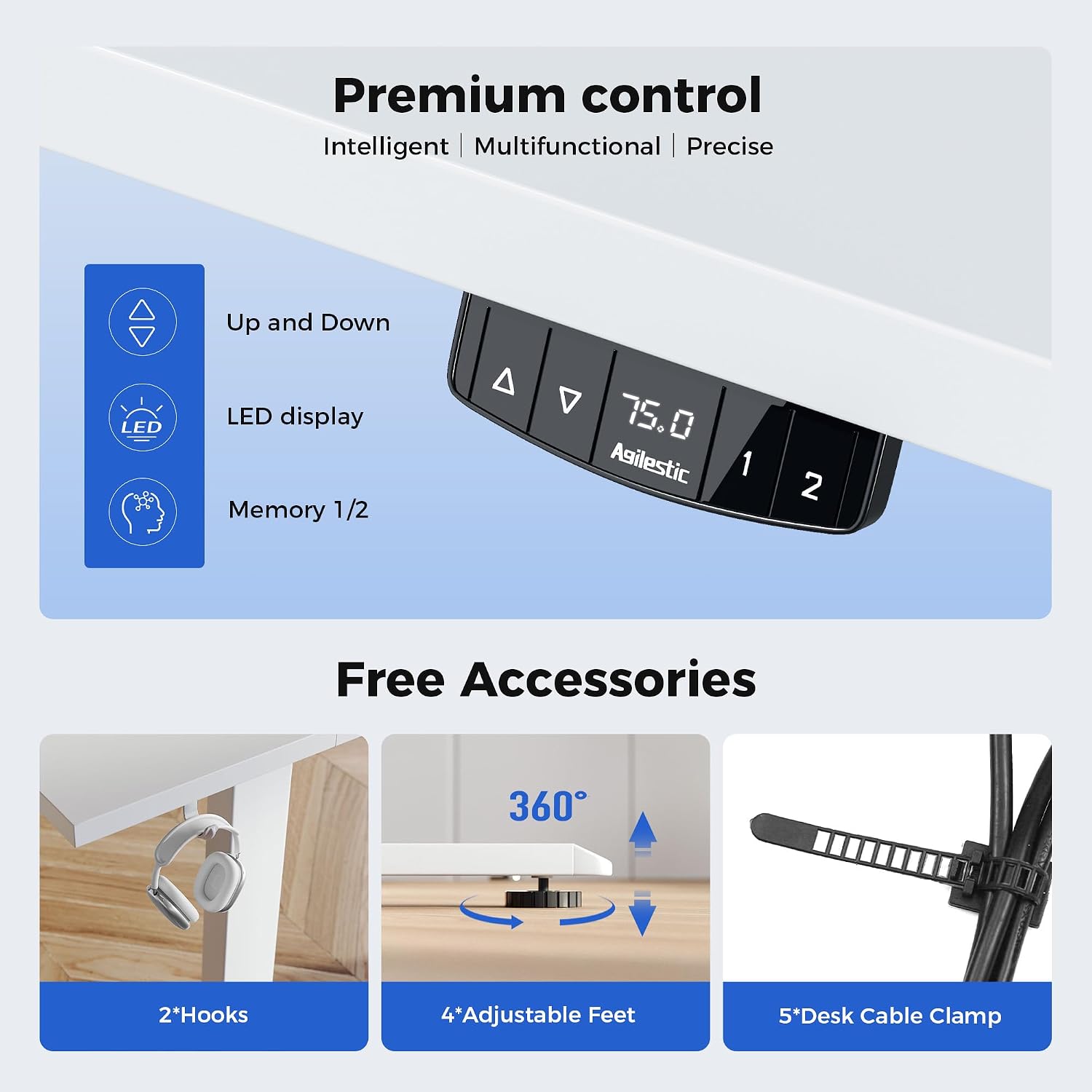 Thumbnail 5 de Agilestic Electric Standing Desk with 2 Memory Buttons (120x60cm)