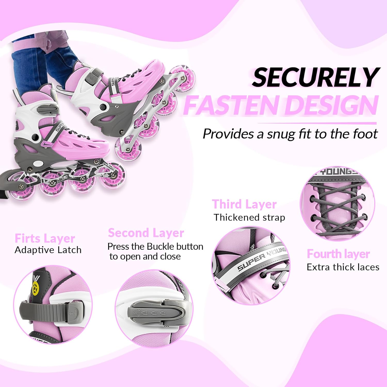 Thumbnail 3 de SUPER YOUNGSTER Adjustable Inline Skates Ages 4-12, Light-Up Wheels 🛼