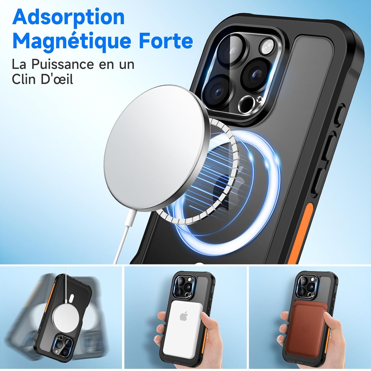 Thumbnail 6 de seacosmo Coque Magnétique Anti Espion pour iPhone 16 Pro 6,3" – Verre trempé, Caméra Protecteur et Protection 360
