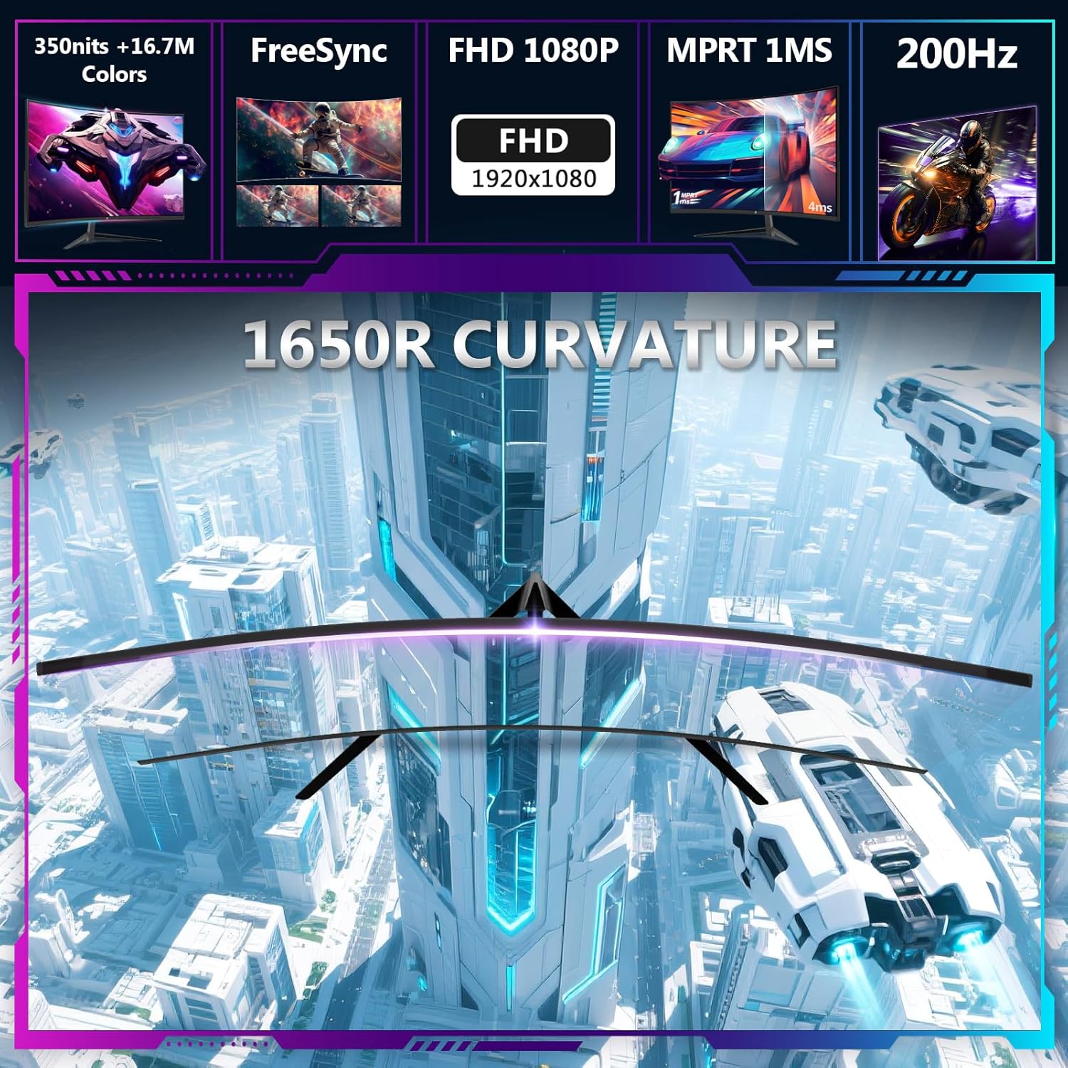 Detalle de Z-Edge 24 Inch Curved Gaming Monitor (200Hz, 1ms MPRT, VA, FreeSync) – Full HD 1080p, HDMI & DisplayPort