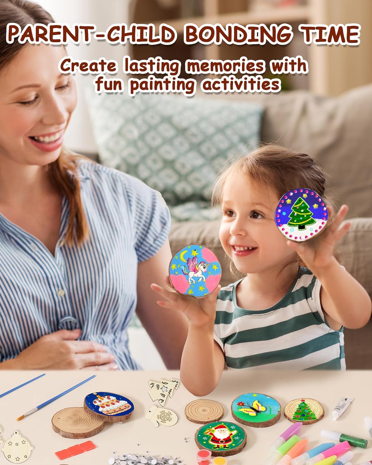 Thumbnail 5 de Yuforr 20-Piece Wooden Slice Kids Craft Kit with Glow-in-the-Dark Paint