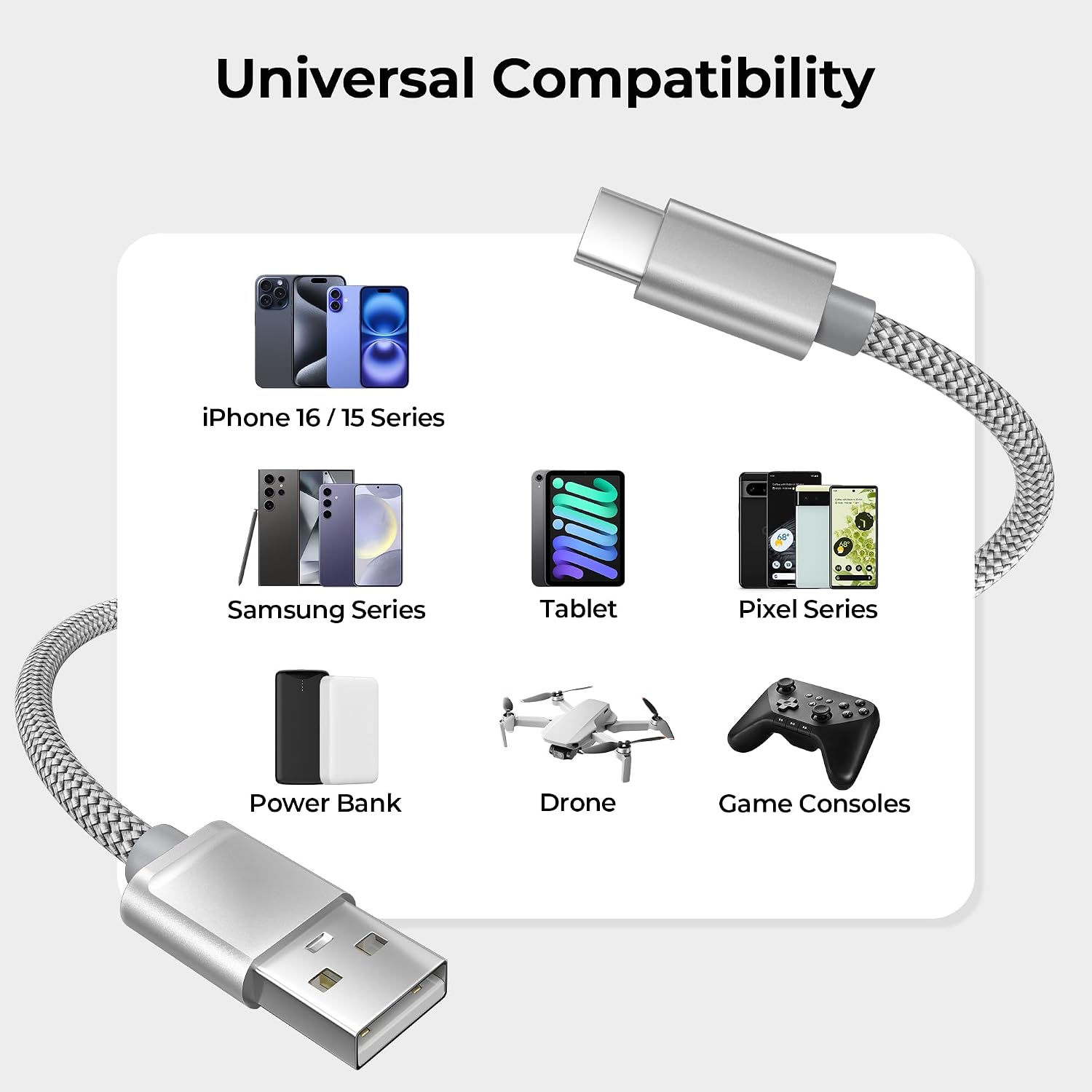 Thumbnail 6 de USB-C charger cable 2m 2 pack, fast charging