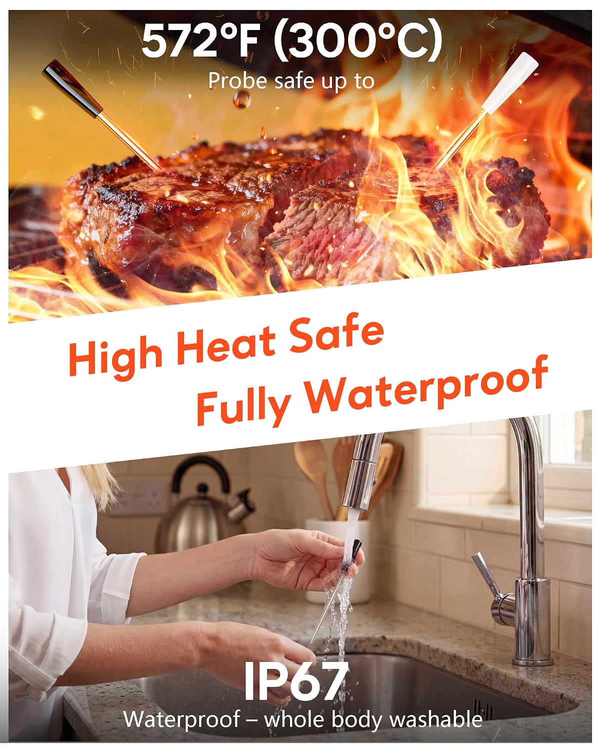 Detalle 2 de GJX DT-136 Wireless Meat Thermometer with Dual Probes, Bluetooth 5.3 and IP67