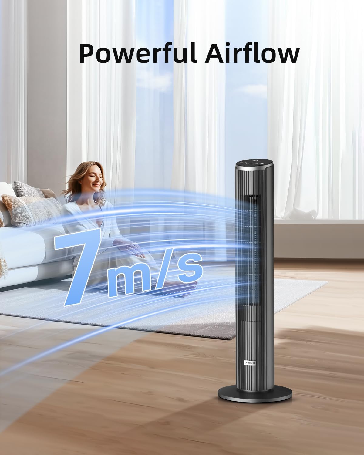 Thumbnail 4 de Ateroll Silent Tower Fan – 90° Oscillating Bladeless Fan with Remote, 4 Speeds, 3 Modes and 12H Timer