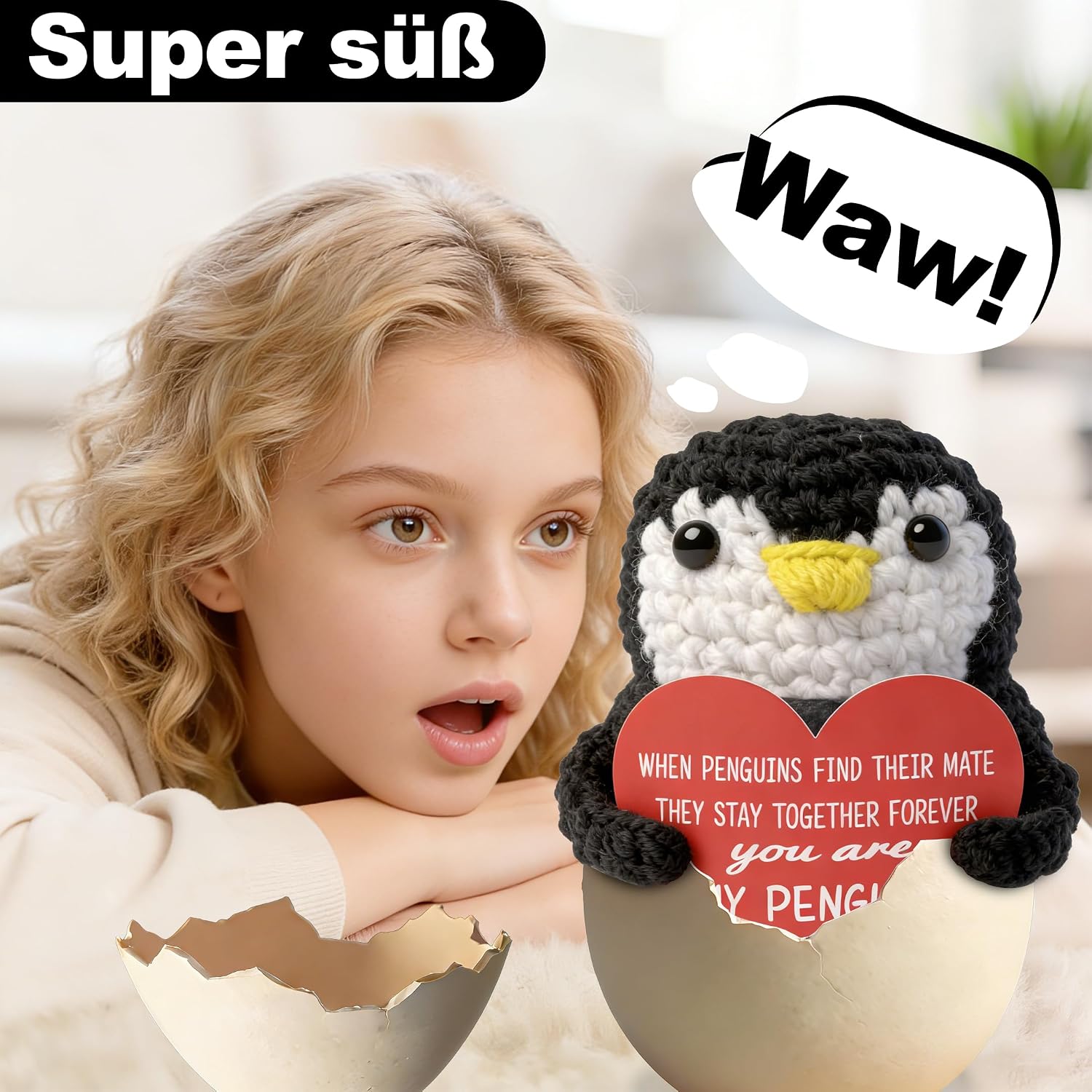 Thumbnail 2 de MLZTINGR Handgehäkelter Glückspinguin Pinguinchen Geschenkset – Inkl. Glücksmünze & Geschenkbox