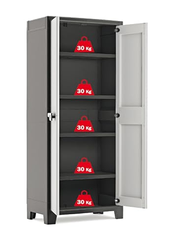 Detalle 2 de Keter Armario Titan Alto de resina negro/gris con 2 puertas y 4 baldas regulables