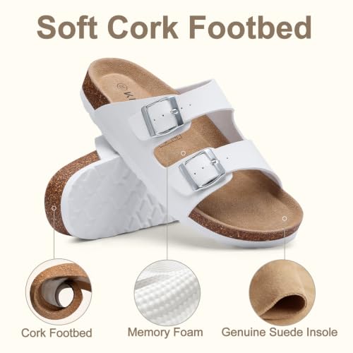 Detalle de KIDMI Women Sandals Arch Support Cork Footbed Slide – White (Size 7)