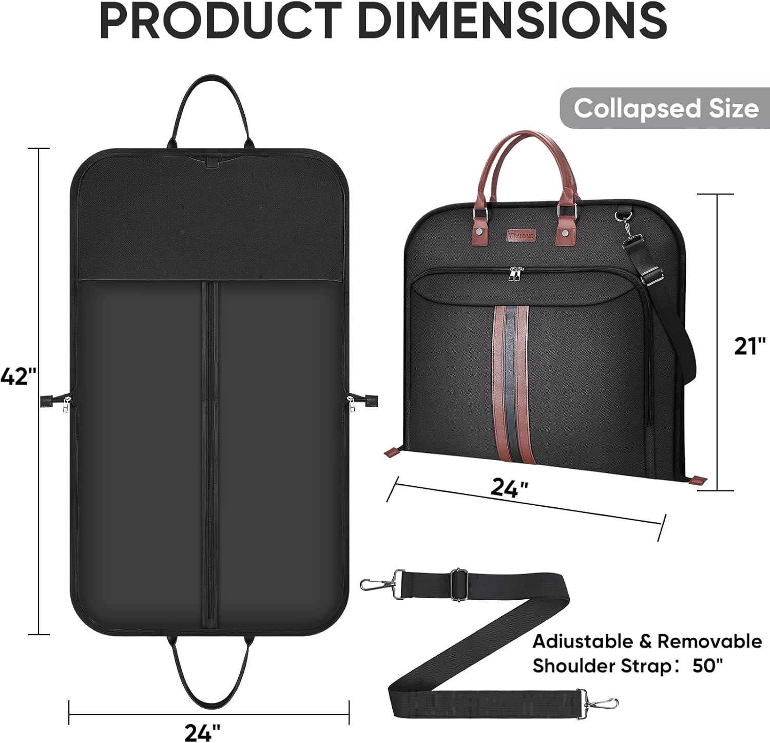 Thumbnail 3 de BALEINE 42'' Travel Garment Bag for Men (Water-Resistant, Foldable Suit Bag)