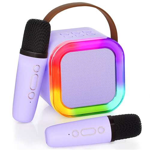 Detalle de Ankuka Karaoke Machine for Kids & Adults (Purple) – Portable Bluetooth Speaker with 2 Microphones