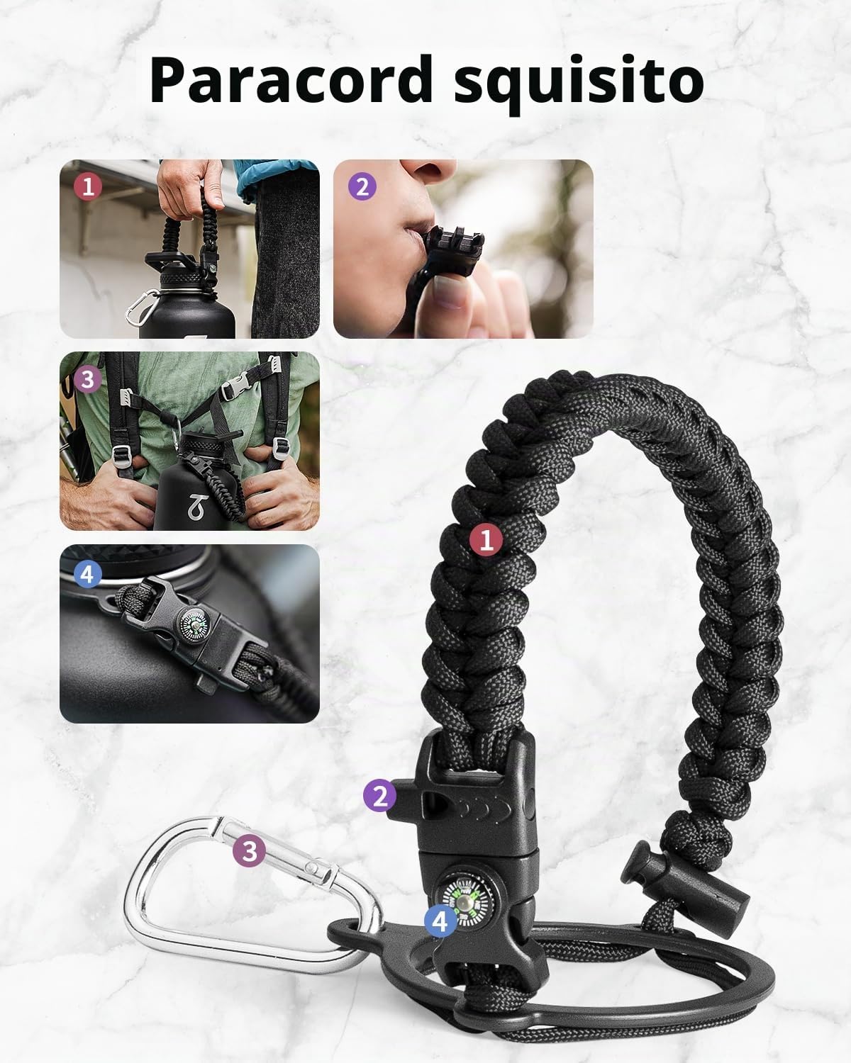 Detalle de Trebo Borraccia Termica 1,8 L con Cannuccia e Paracord — acero inox fredda per 48 ore