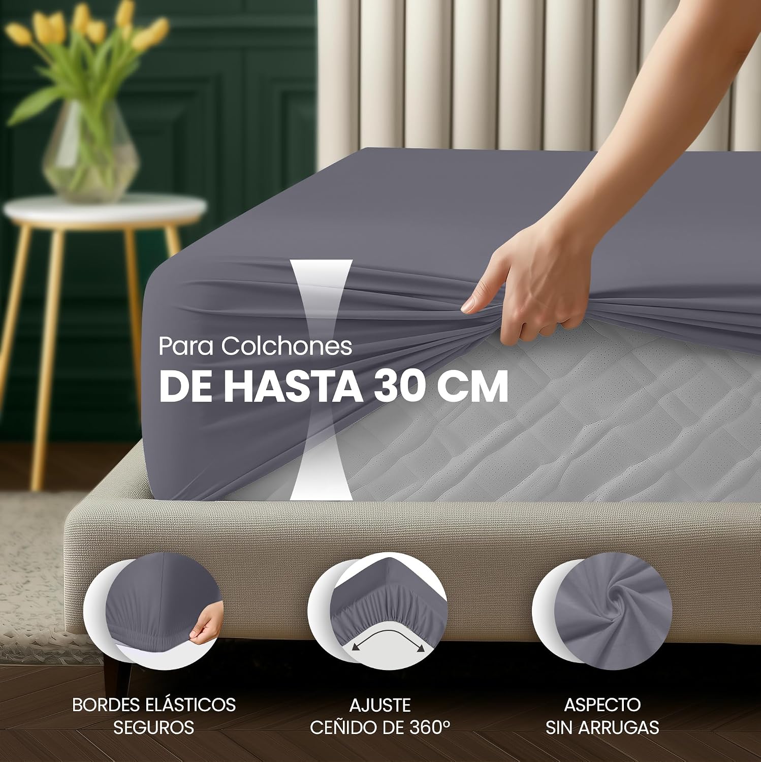 Detalle 2 de Utopia Bedding Sábana bajera 200x200x30 cm gris