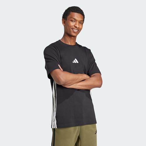 Thumbnail 3 de Camiseta adidas Uomo Essential Three Stripes de algodón con cuello redondo (Black/White) talla XXL