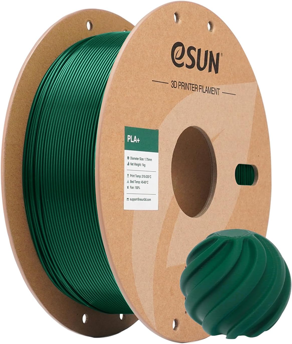 eSUN PLA+ Filament 1.75 mm – 1 kg Spule, Kieferngrün, ±0,03 mm Toleranz, PLA+ für stabile Drucke