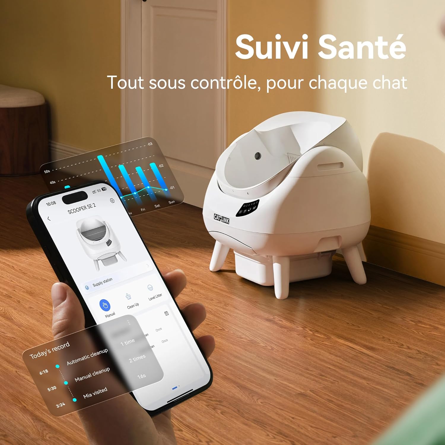 Thumbnail 5 de CATLINK Litière autonettoyante pour chat avec bac grande ouverture et connexion Wi-Fi 5 GHz (12L, gris foncé)