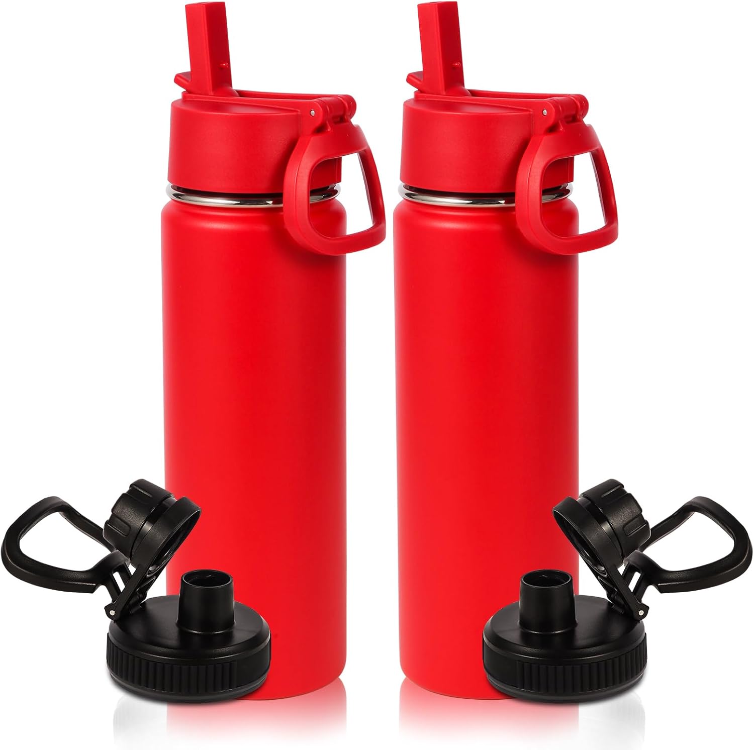 Detalle de Volhoply isolerade vattenflaskor 600 ml, 2-pack i rostfritt stål med sugrör