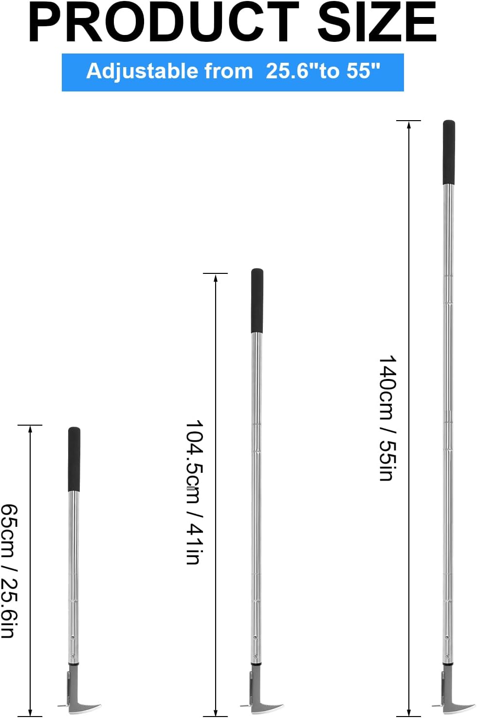 Detalle de Couteau désherbeur Manuel à Manche Long réglable (140-104-65 cm) – outil ergonomique pour désherber les joints et fissures