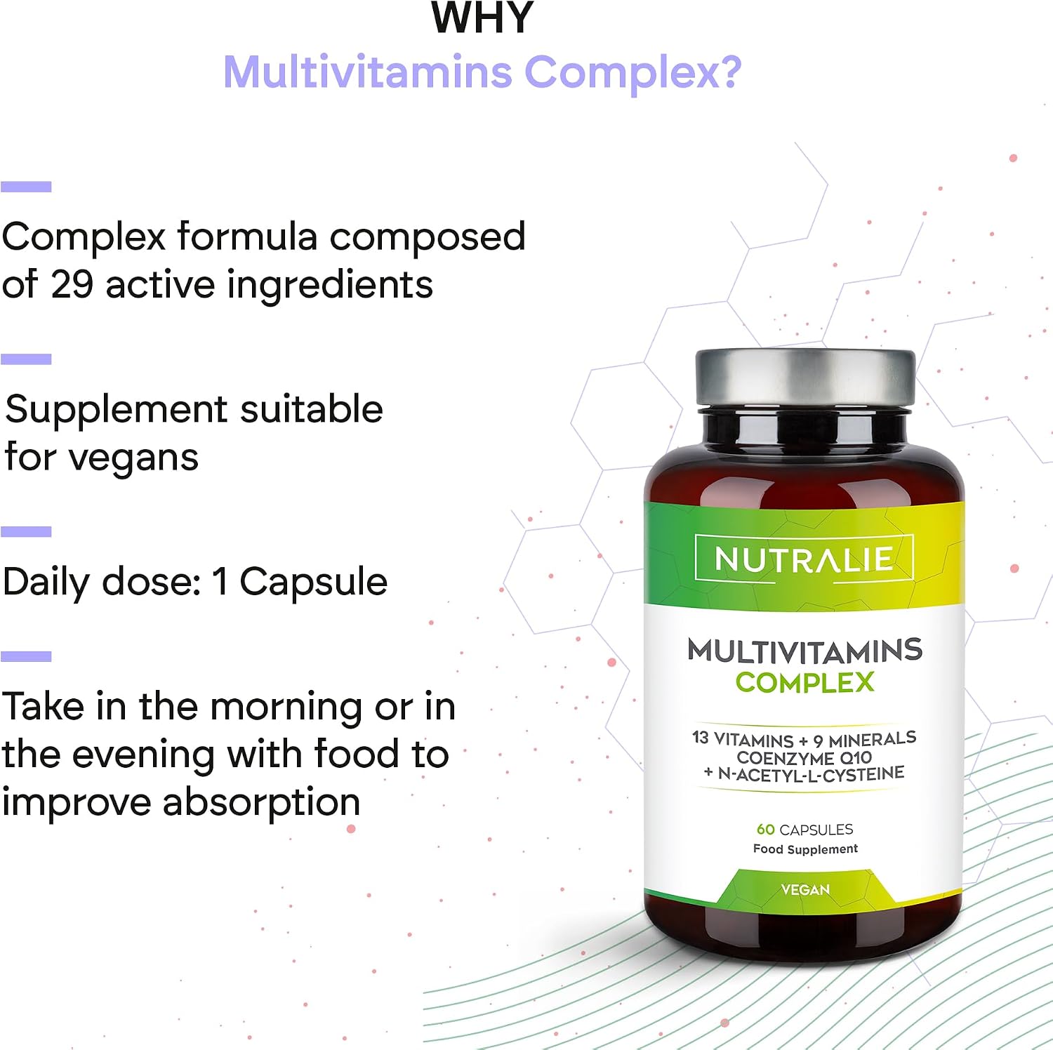 Detalle de Nutralie Multivitamins and Minerals Complex, 60 Vegan Capsules with 29 Active Ingredients