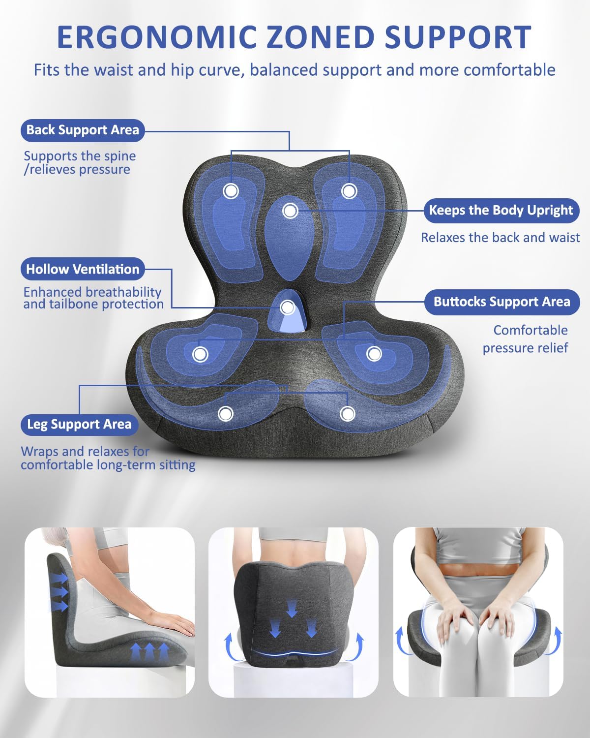 Detalle de JIPORIER JP58 X-Large Seat Cushion with Back Support, Memory Foam
