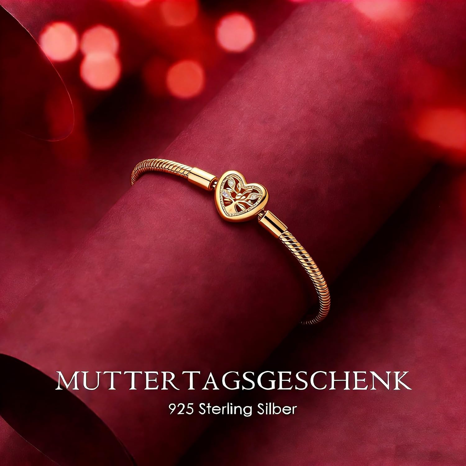 Detalle de Hevdlt Goldfarben Damenarmband aus 925er Sterlingsilber (vergoldete Metalllegierung) für Moments/Charms, 17–21 cm
