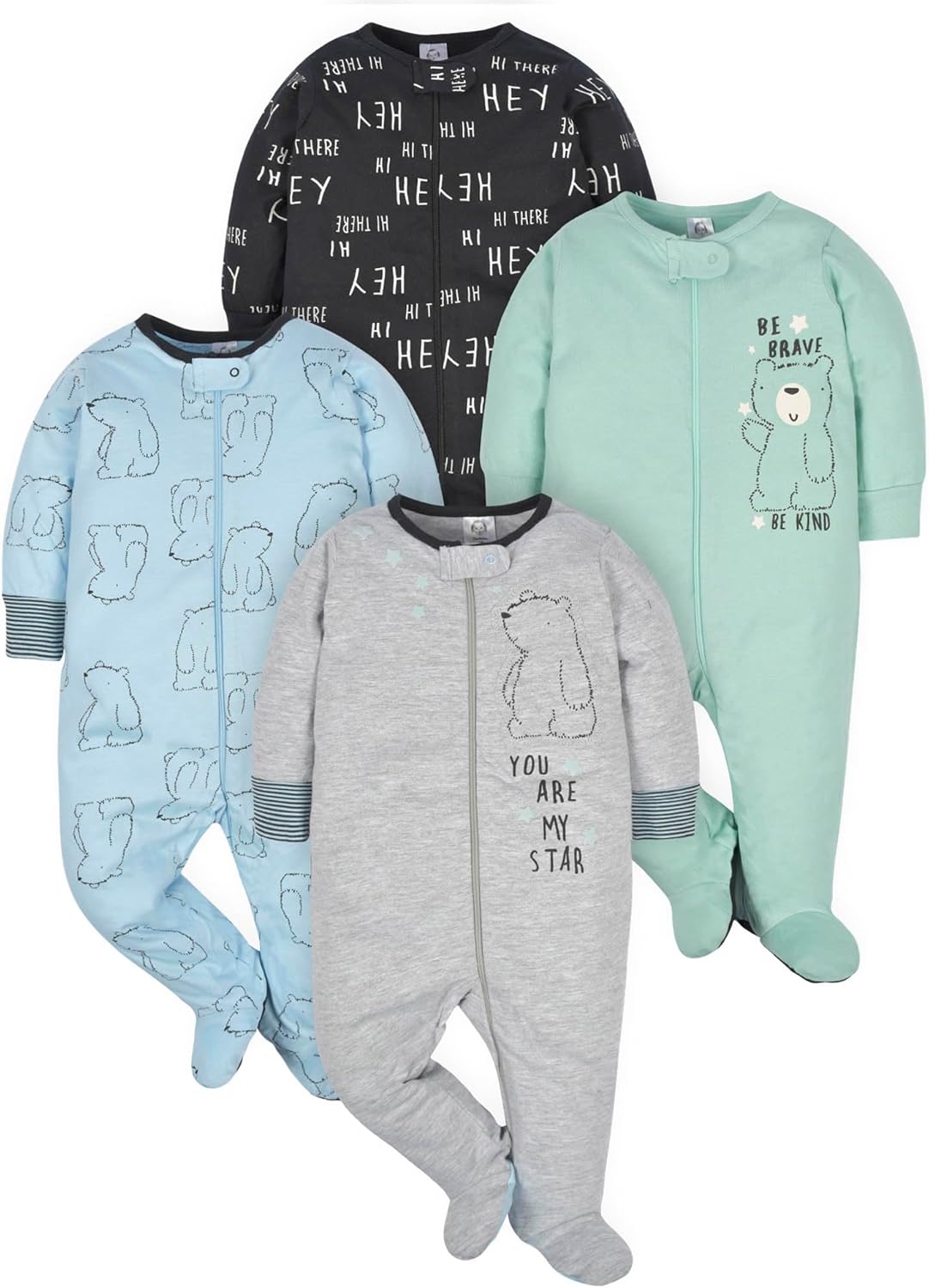 Detalle de Gerber Sleep ’N Play – Confezione da 4 body/pigiama Sleep N’ Play per neonati maschi