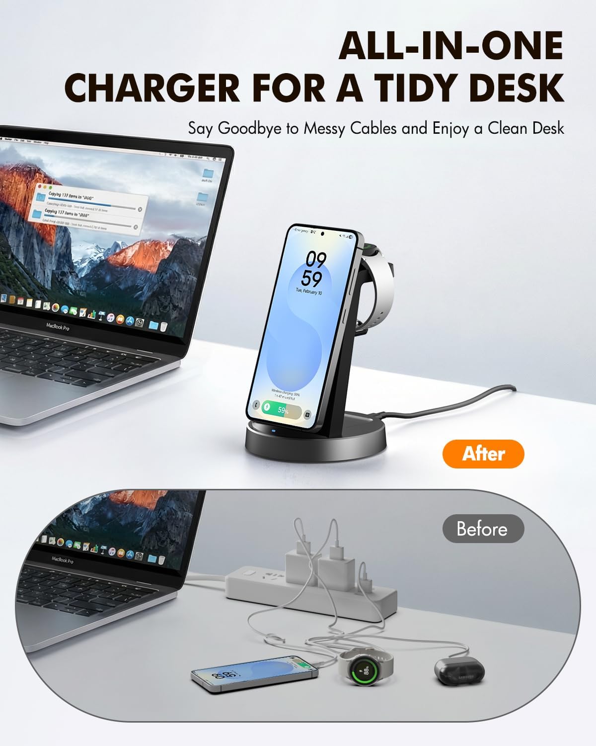 Detalle de Wireless Charger for Samsung: 3-in-1 Android Charging Station