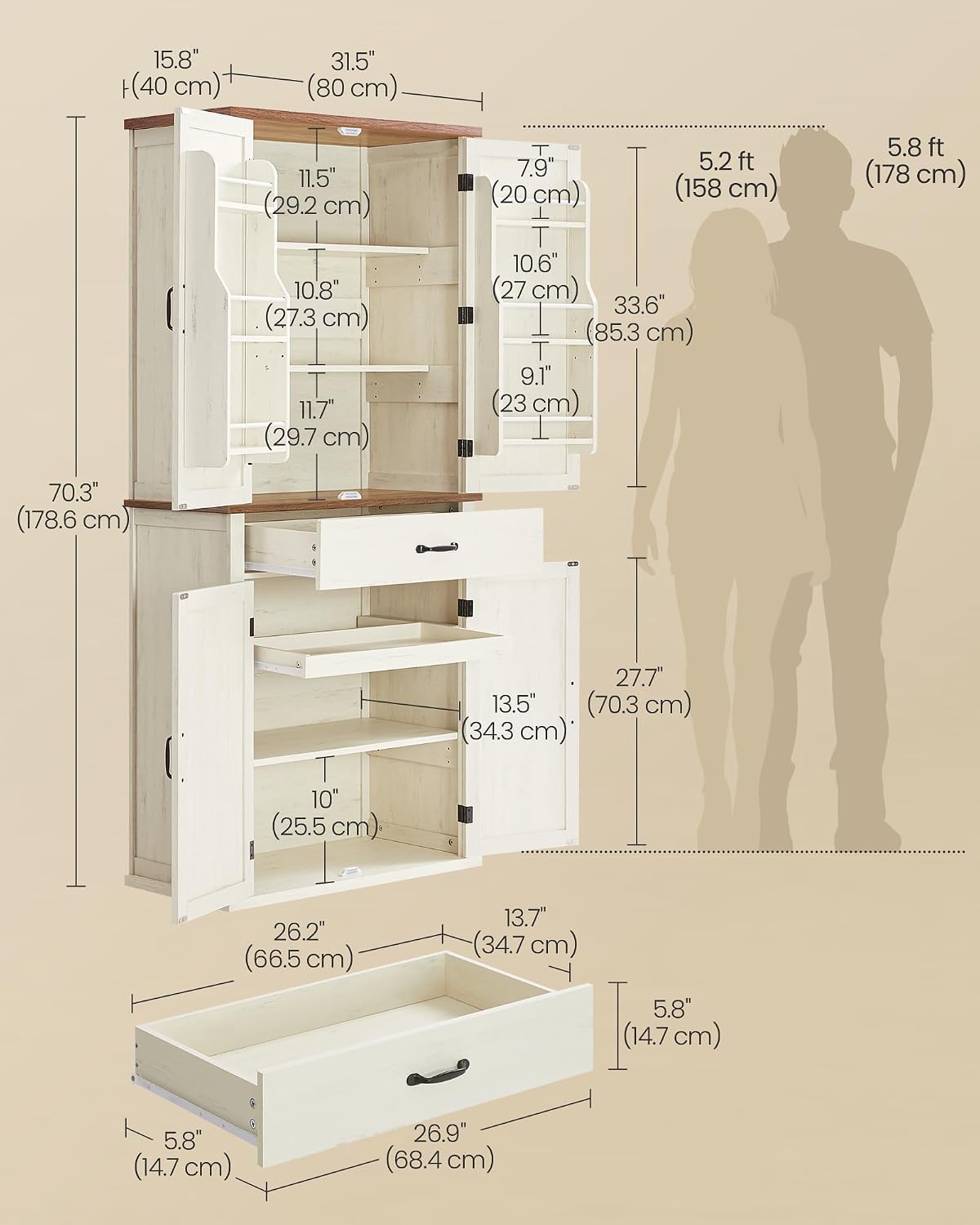 Detalle de VASAGLE Pantry Cabinet, LIRY Collection