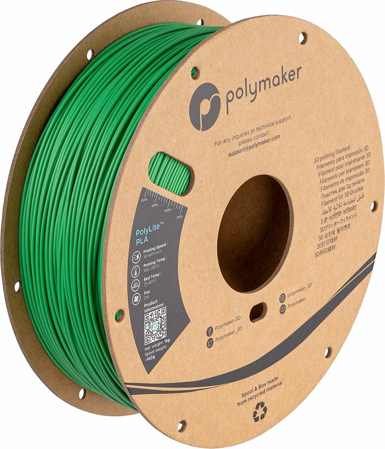 Detalle de Polymaker PolyLite PLA vert 1kg ⚙