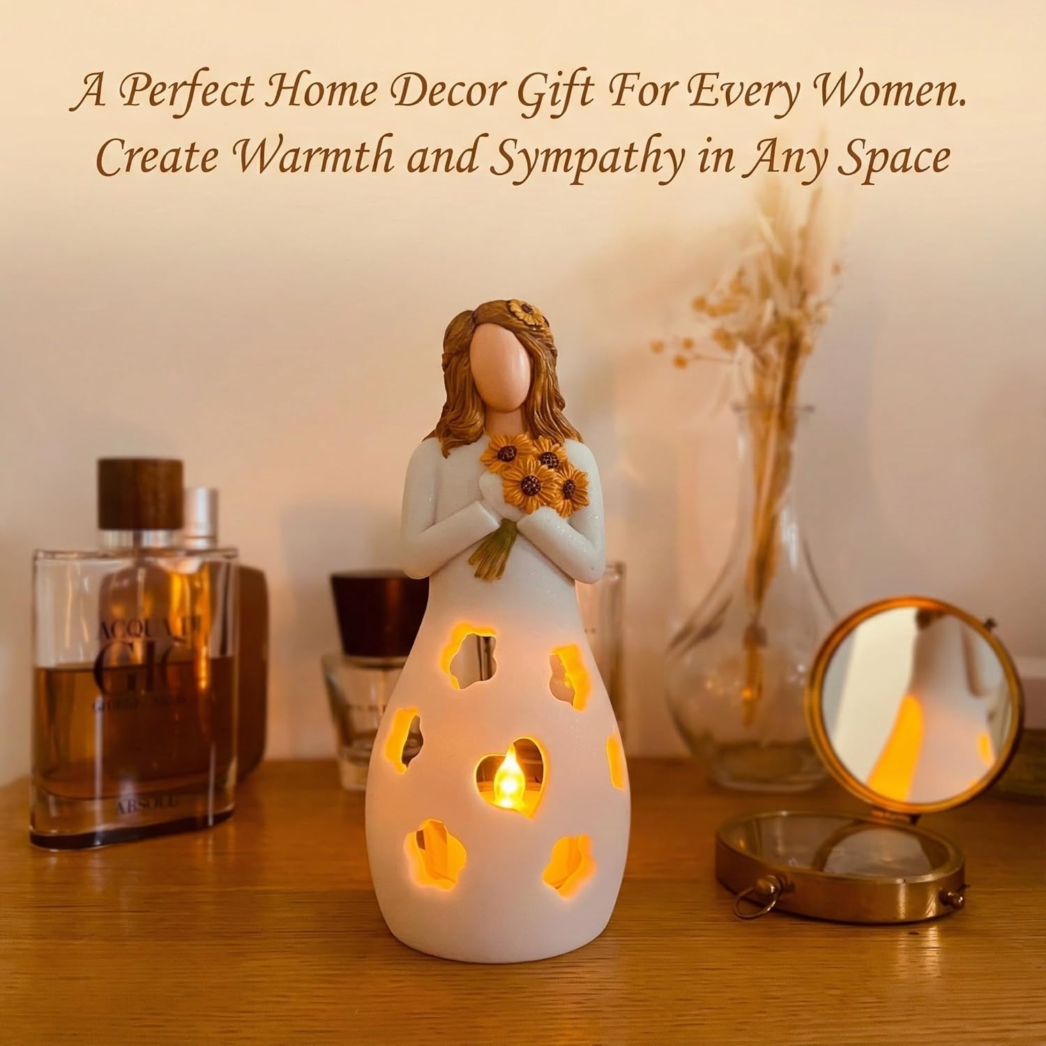 Thumbnail 1 de Sunflower Girl Candle Holder – Hand-Painted LED Tealight Figurine for Thoughtful Gifts
