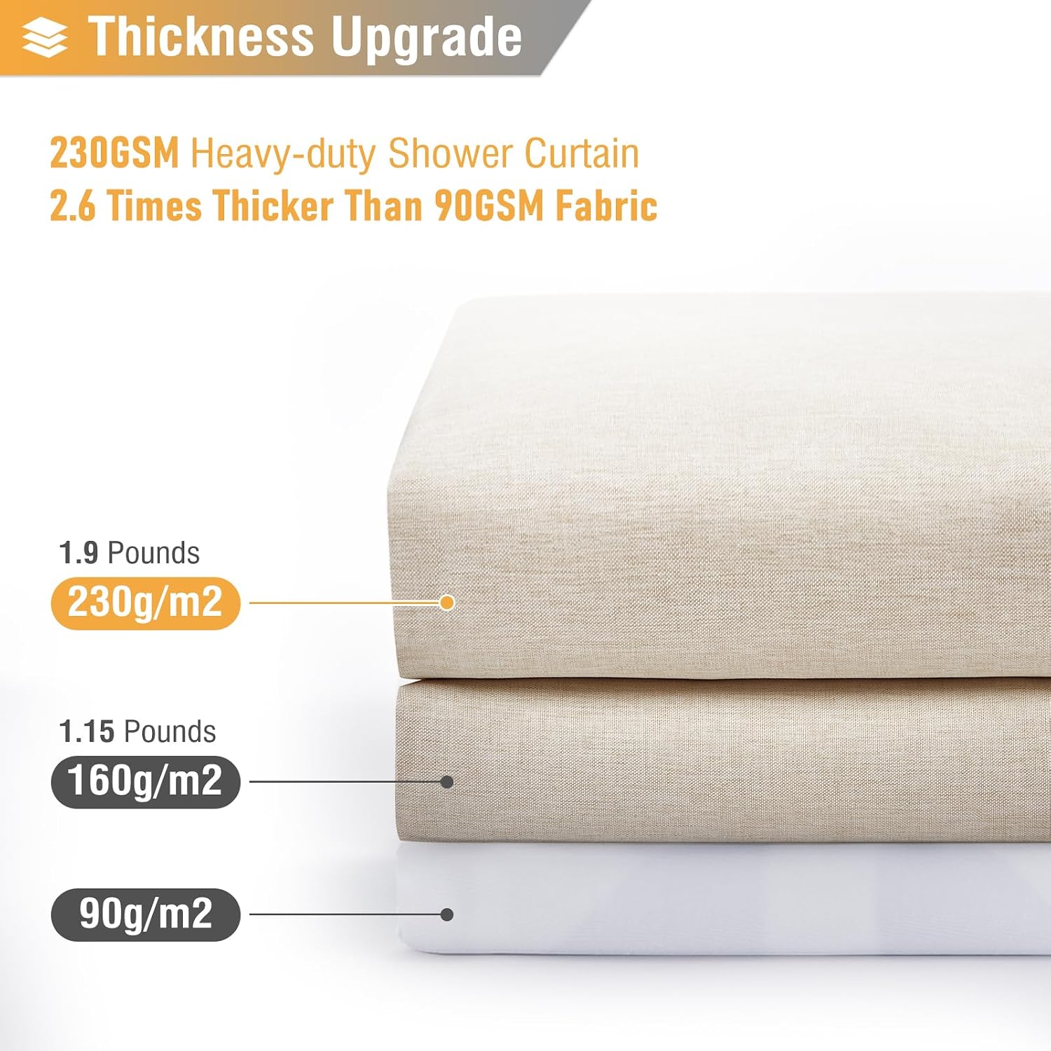 Detalle de BTTN Linen-Texture Fabric Shower Curtain Set (72"x72") with 12 Plastic Hooks, Beige/Cream