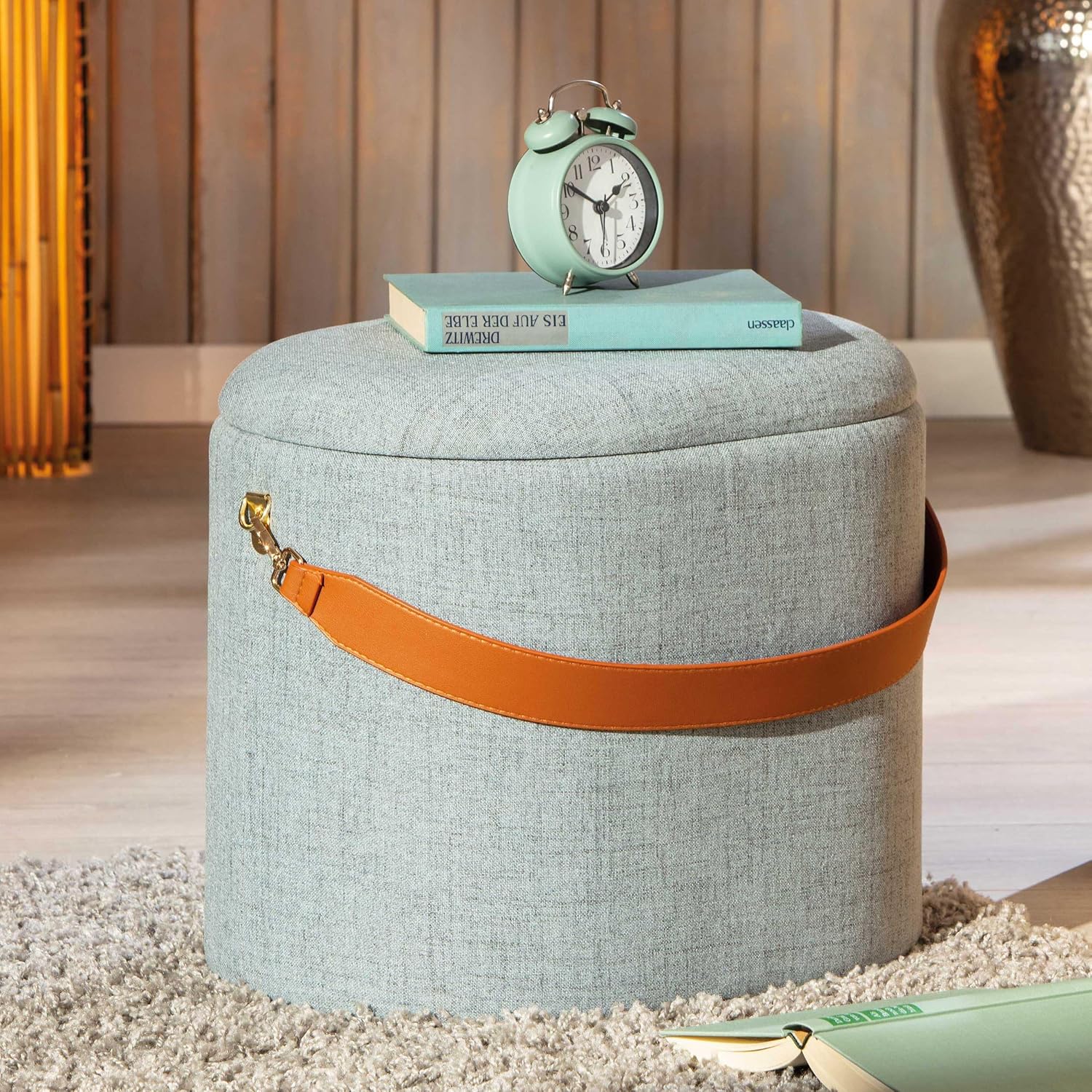 Detalle 2 de Inter Link Sgabello contenitore – Sgabello da lavanderia grigio in tessuto, 42 x 36 x 30 cm
