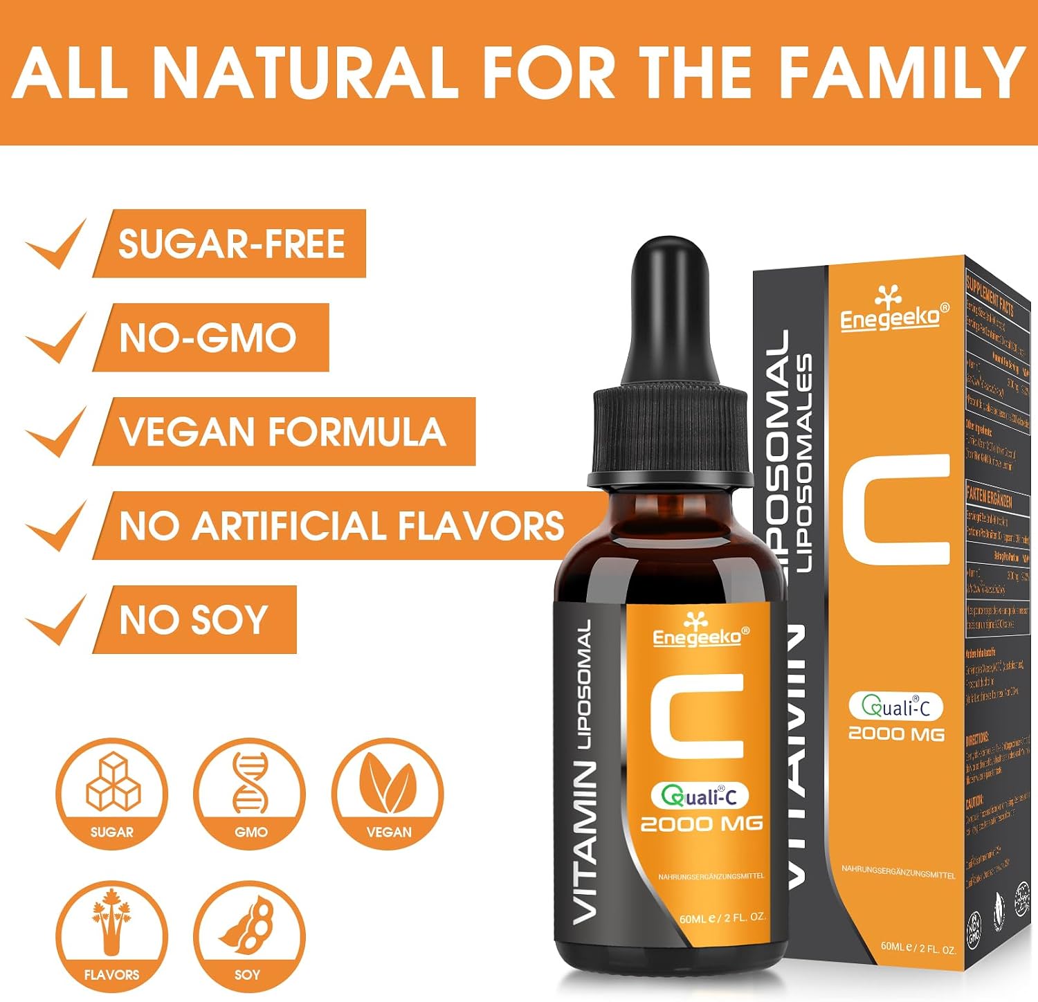 Detalle de Liposomales Vitamin C 2000 mg mit Quali-C – pH-neutral, vegan, Nicht-GVO, Tropfen (60 ml, 2er Pack)
