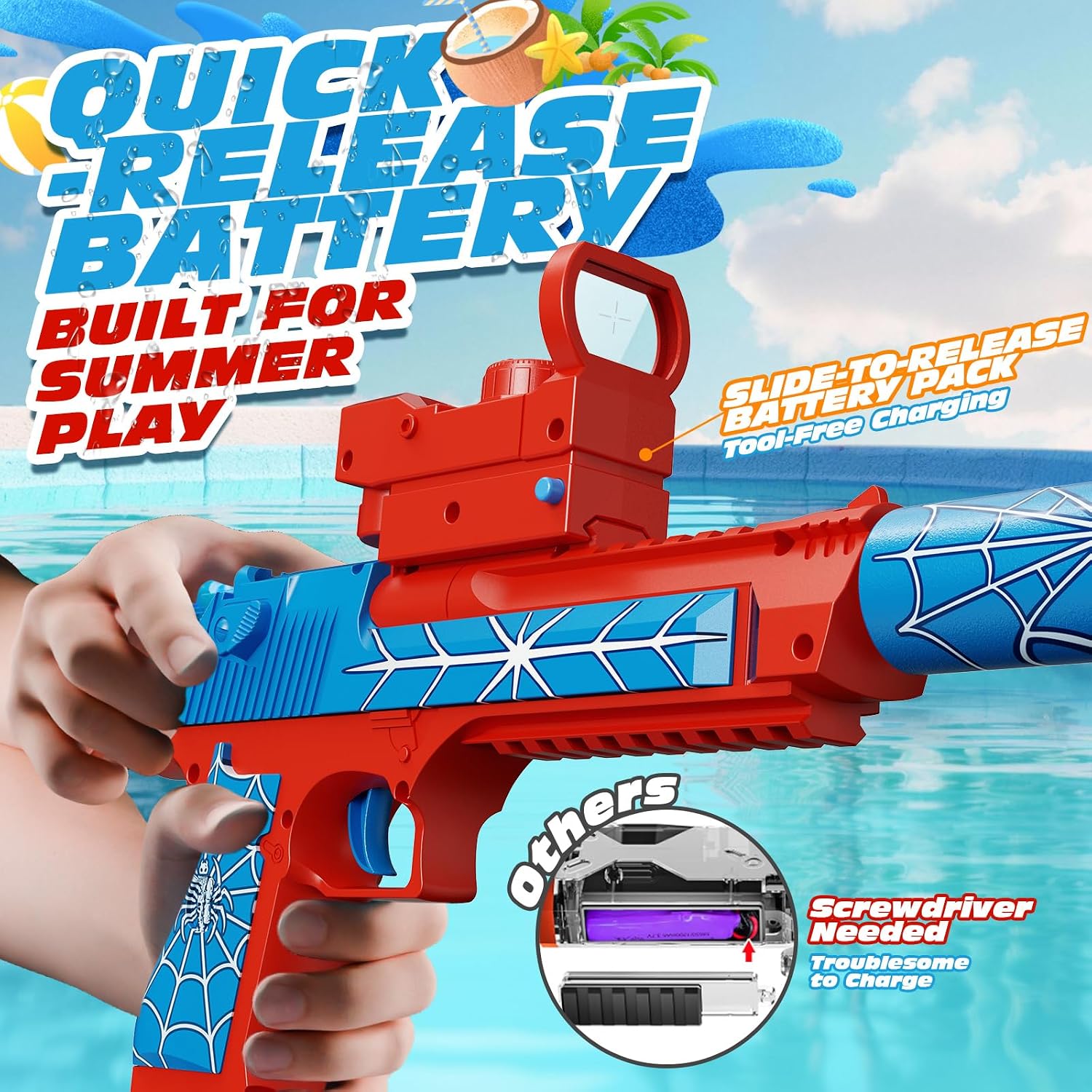 Thumbnail 4 de Tecnock 2 Pack Electric Water Guns: Rechargeable, Light-Up Muzzles for Shared Outdoor Summer Fun