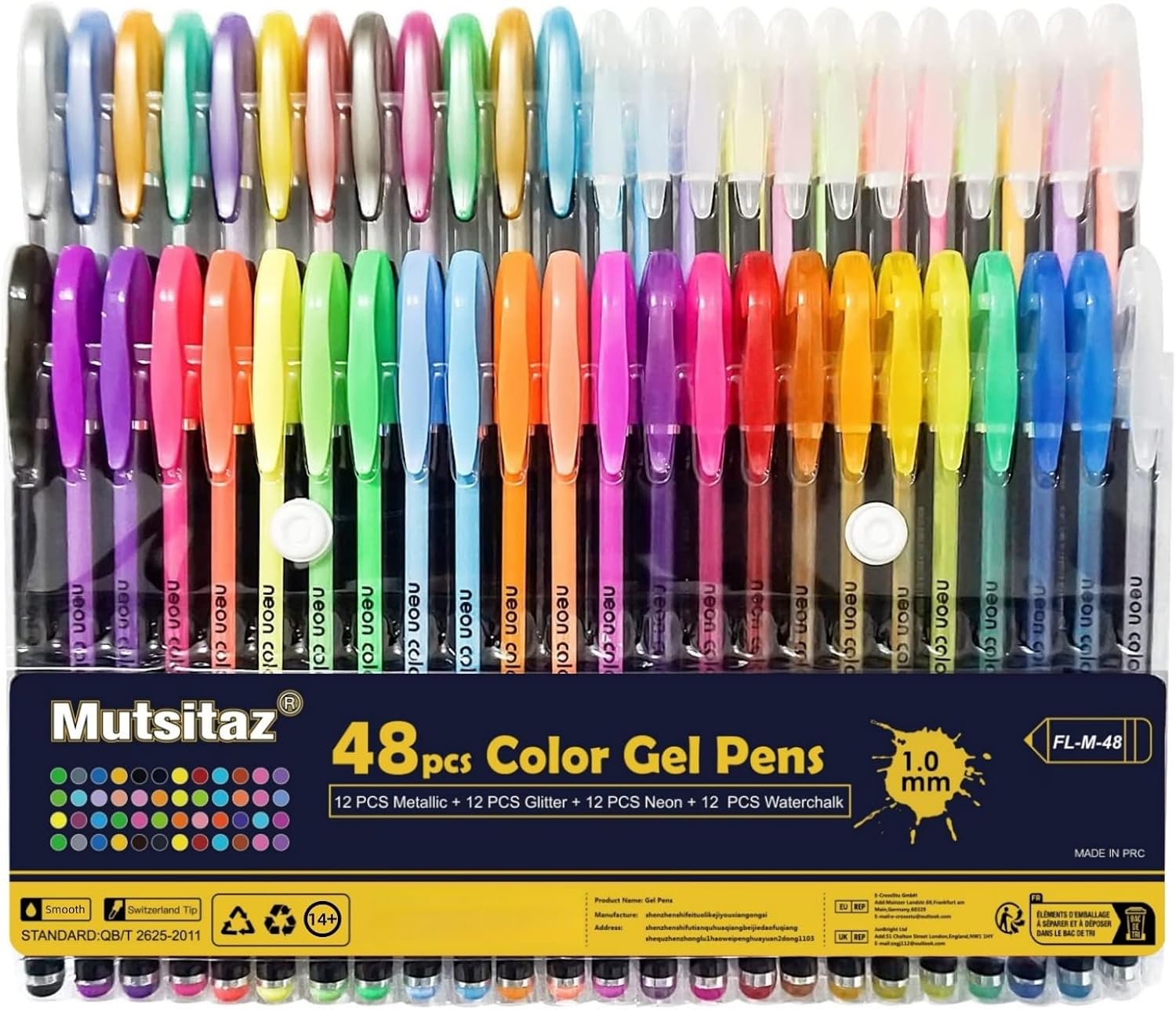 Detalle de Mutsitaz Set 48 Penne Gel Colorate: glitter, metallizzate, neon e pastello per libri da colorare e schizzi