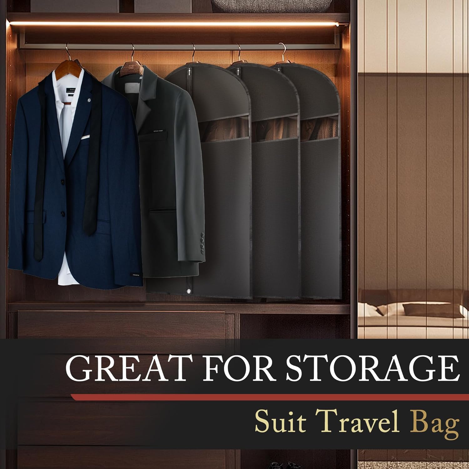 Thumbnail 6 de Hleelomi 5-Pack 40-inch Suit Bag Garment Bag with Zipper & Clear Window (Black)