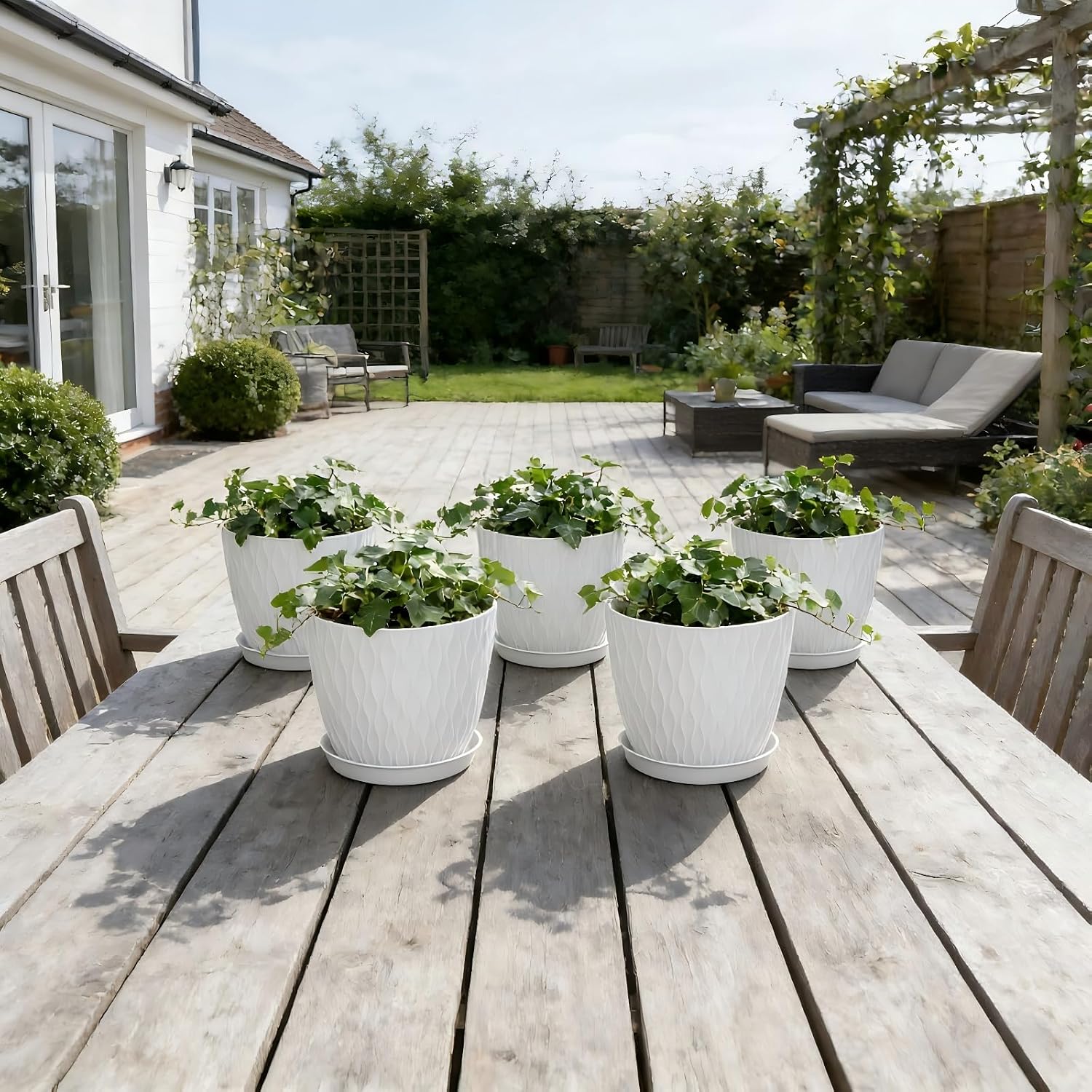 Thumbnail 6 de Homeuouz Stripe Groove Plant Pots 5 Pack 20cm