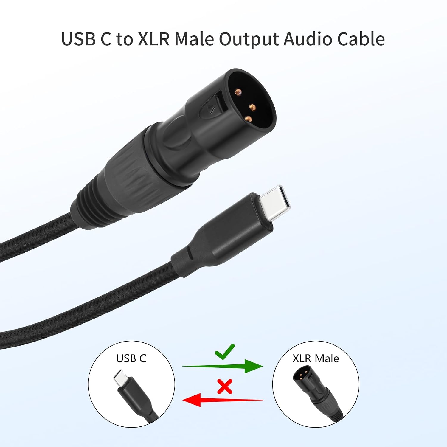 Detalle de Lrbners TY015BK-10 USB-C to XLR Male Audio Cable, Braided, 3.3 ft