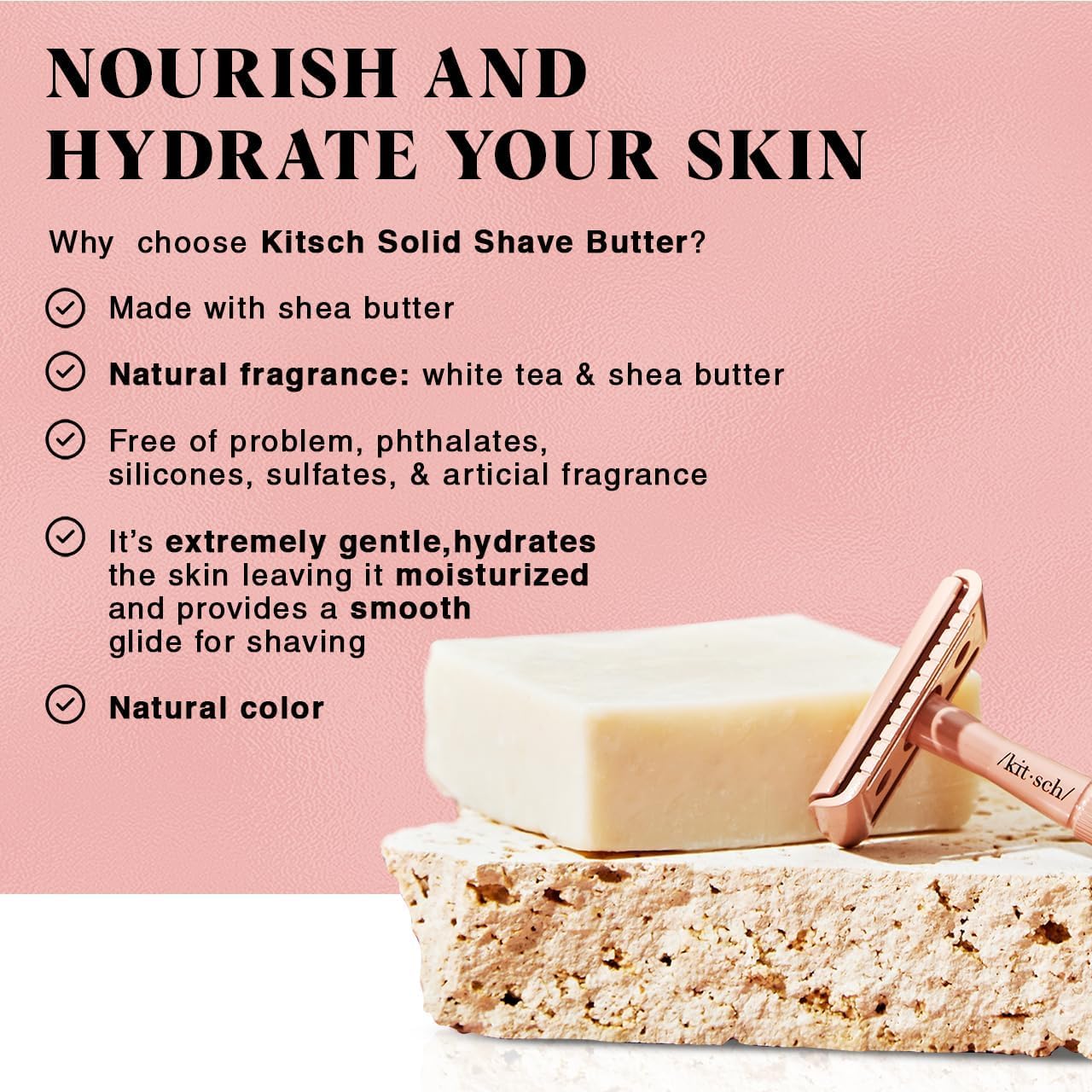 Detalle de Kitsch Shaving Soap for Women: Hydrating Shave Butter & Soap Bar