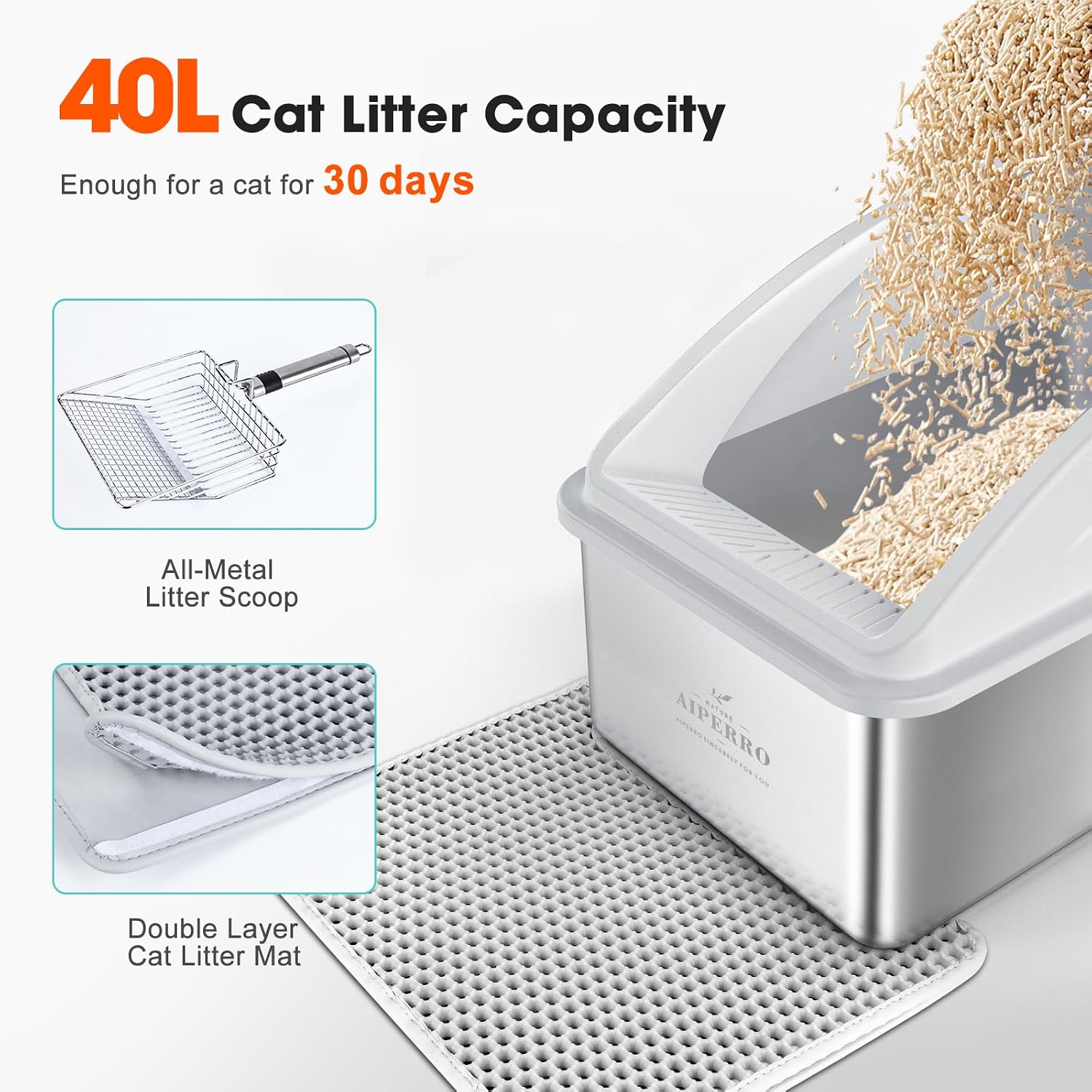 Detalle 2 de AIPERRO 8 inch Deepen Litter box Stainless Steel Cat Litter Box, XXL with Lid