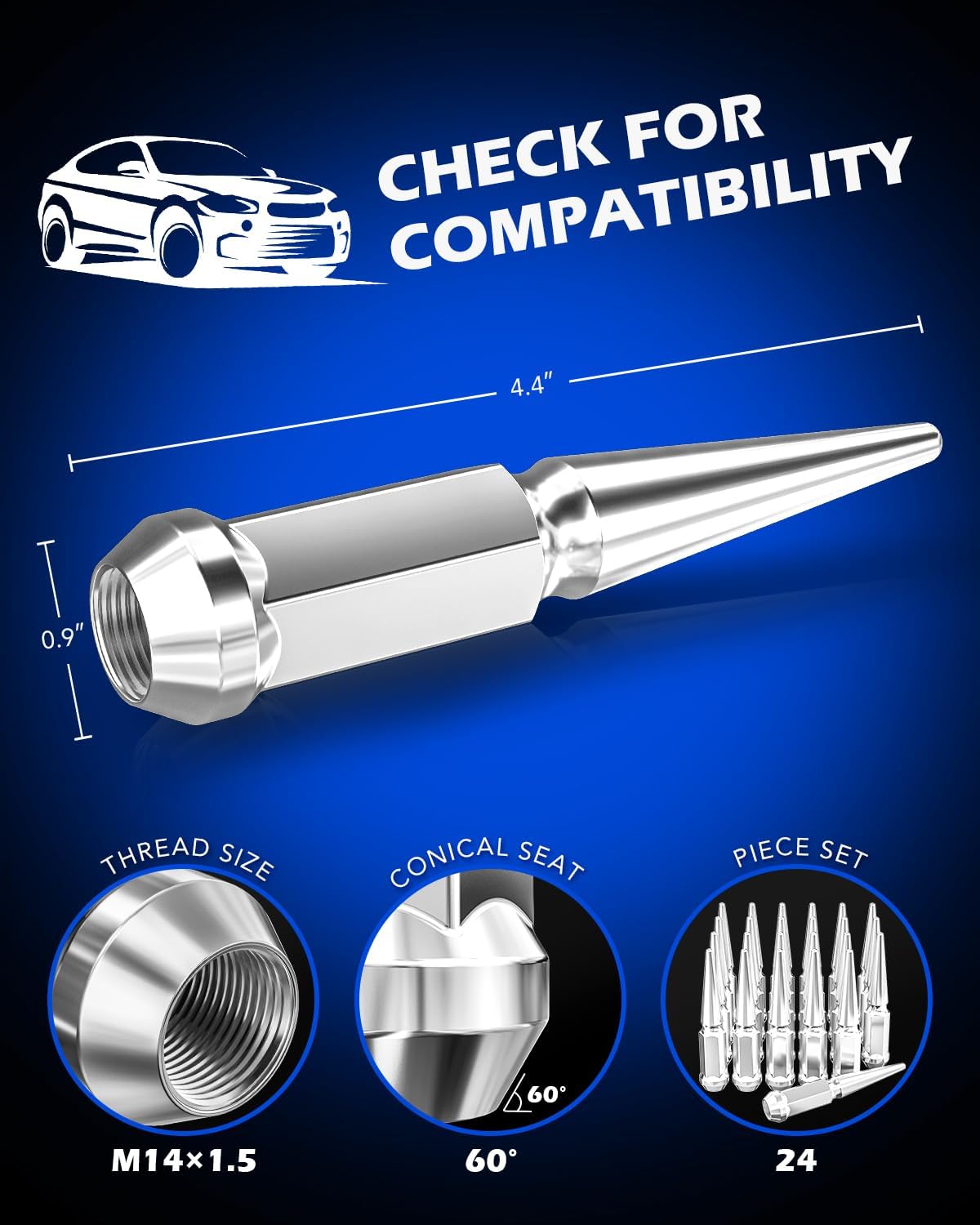 Detalle 2 de Orion Motor Tech M14x1.5 Spike Lug Nuts 24 🔩