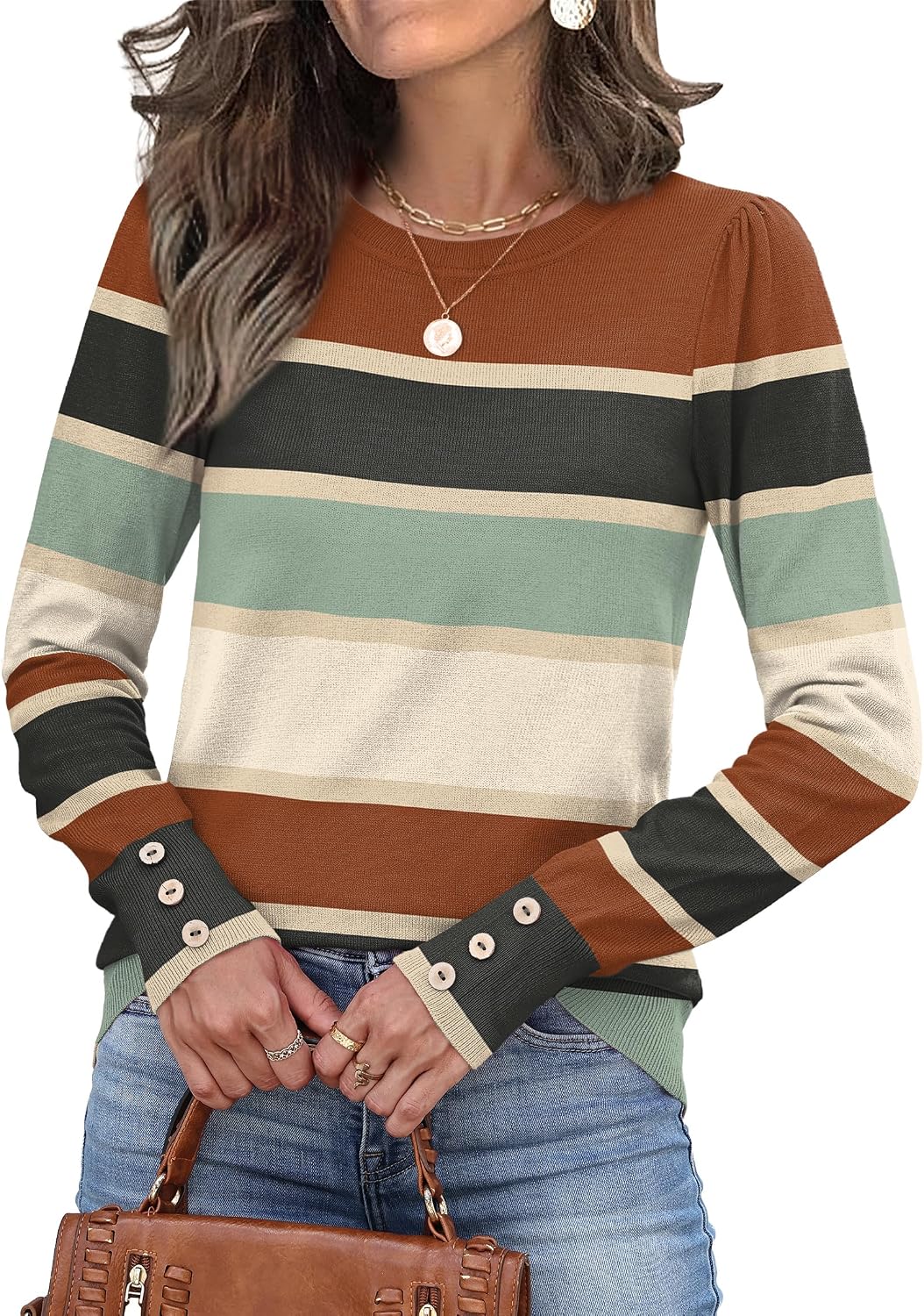 Detalle 2 de XIEERDUO Women's Long-Sleeve Knit Sweater with Button Cuffs