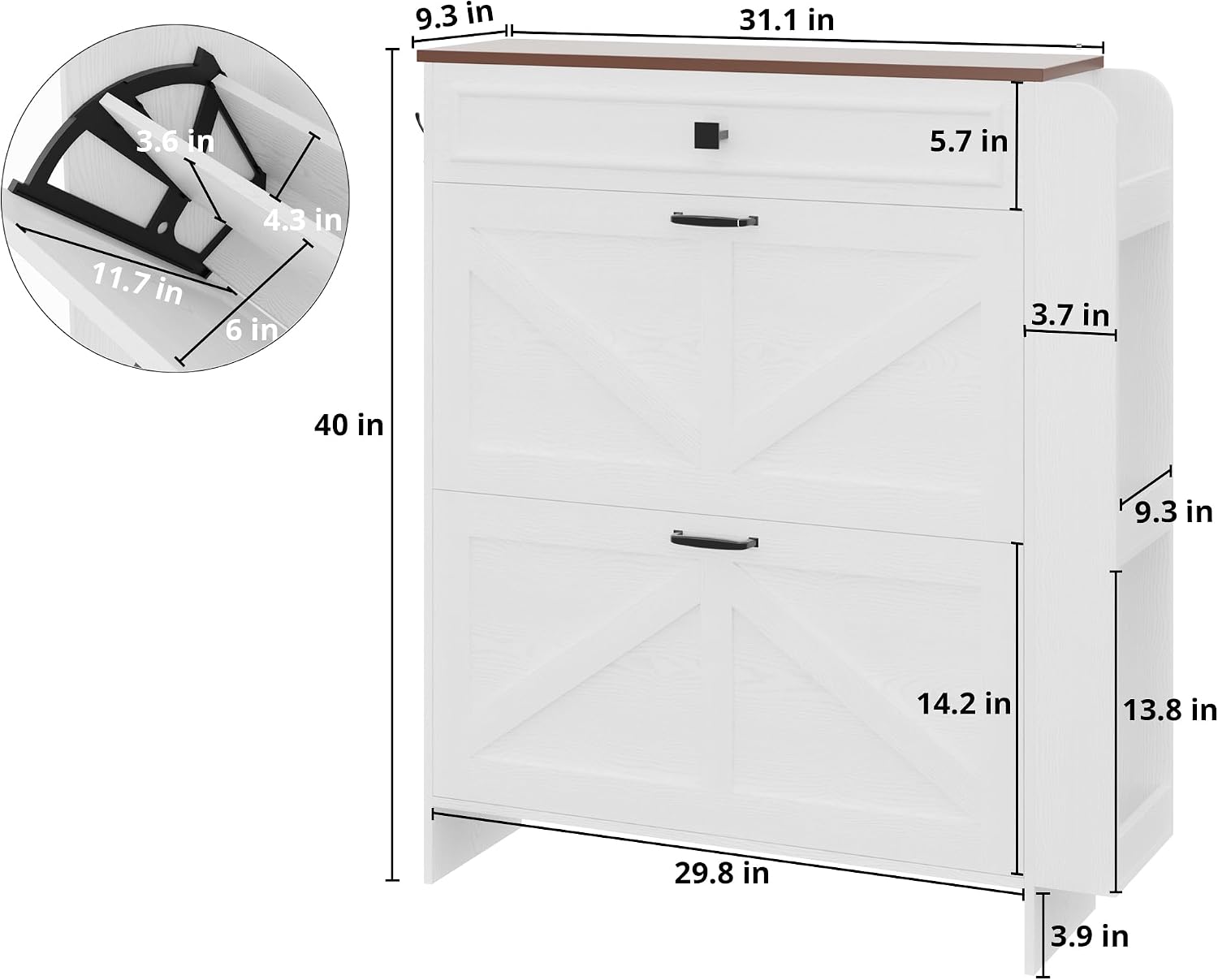 Detalle 2 de IRONCK Shoe Storage Cabinet with 2 Flip Drawers