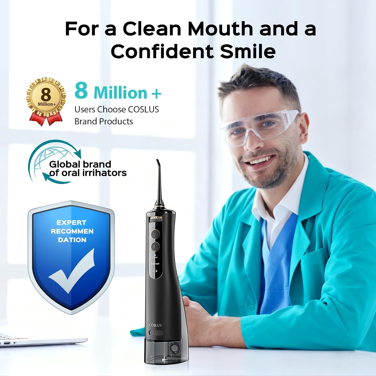 Detalle 2 de COSLUS Water Flosser 5‑tip cordless for braces 🦷