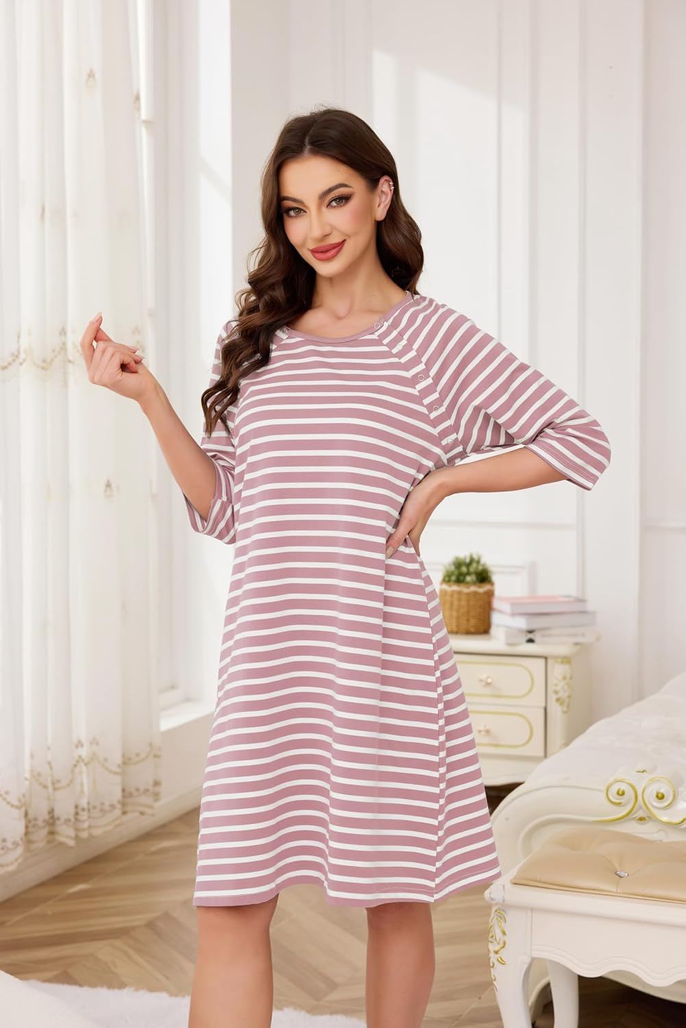 Thumbnail 2 de Vlazom Women 3 in 1 Cotton Nursing/Delivery/Labour Maternity Nightgown