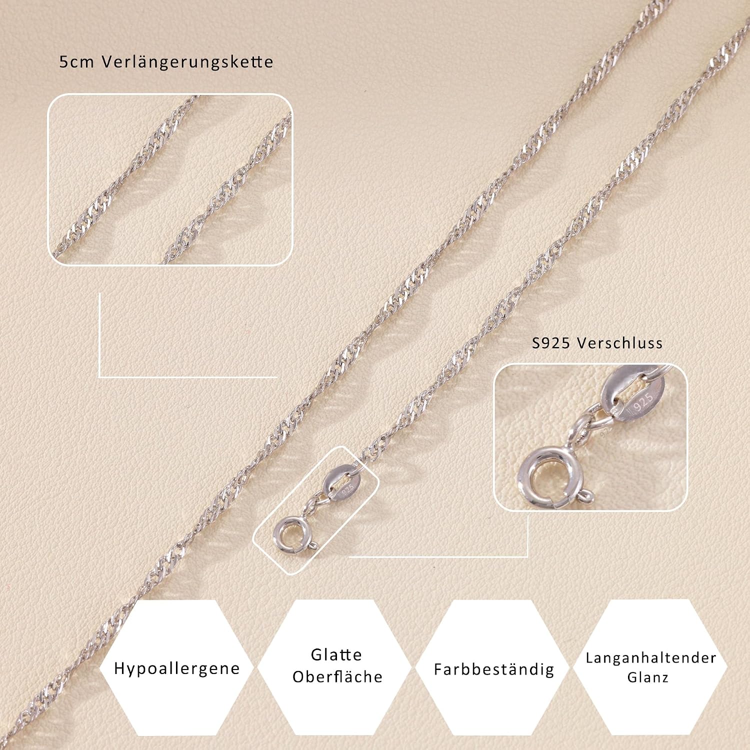Detalle de HARJJME Silberkette Damen 925 – dünne Kette ohne Anhänger, 35–55 cm